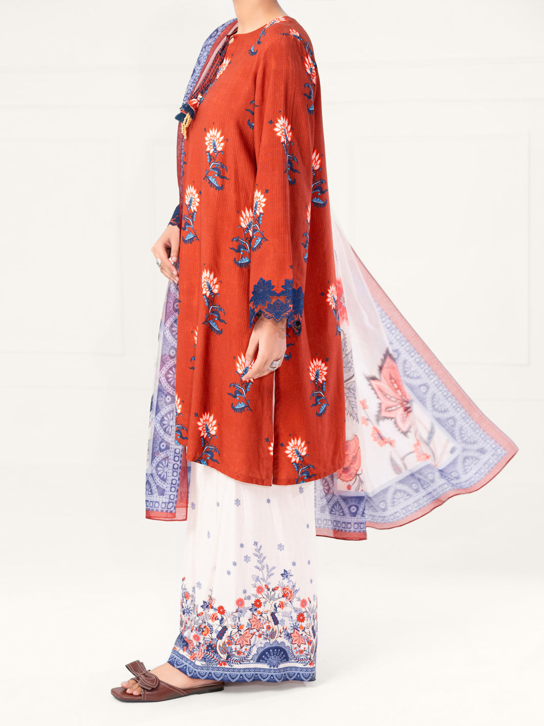 Brown Viscose Raw Silk 3Pc Unstitched - AWP-3PS-804