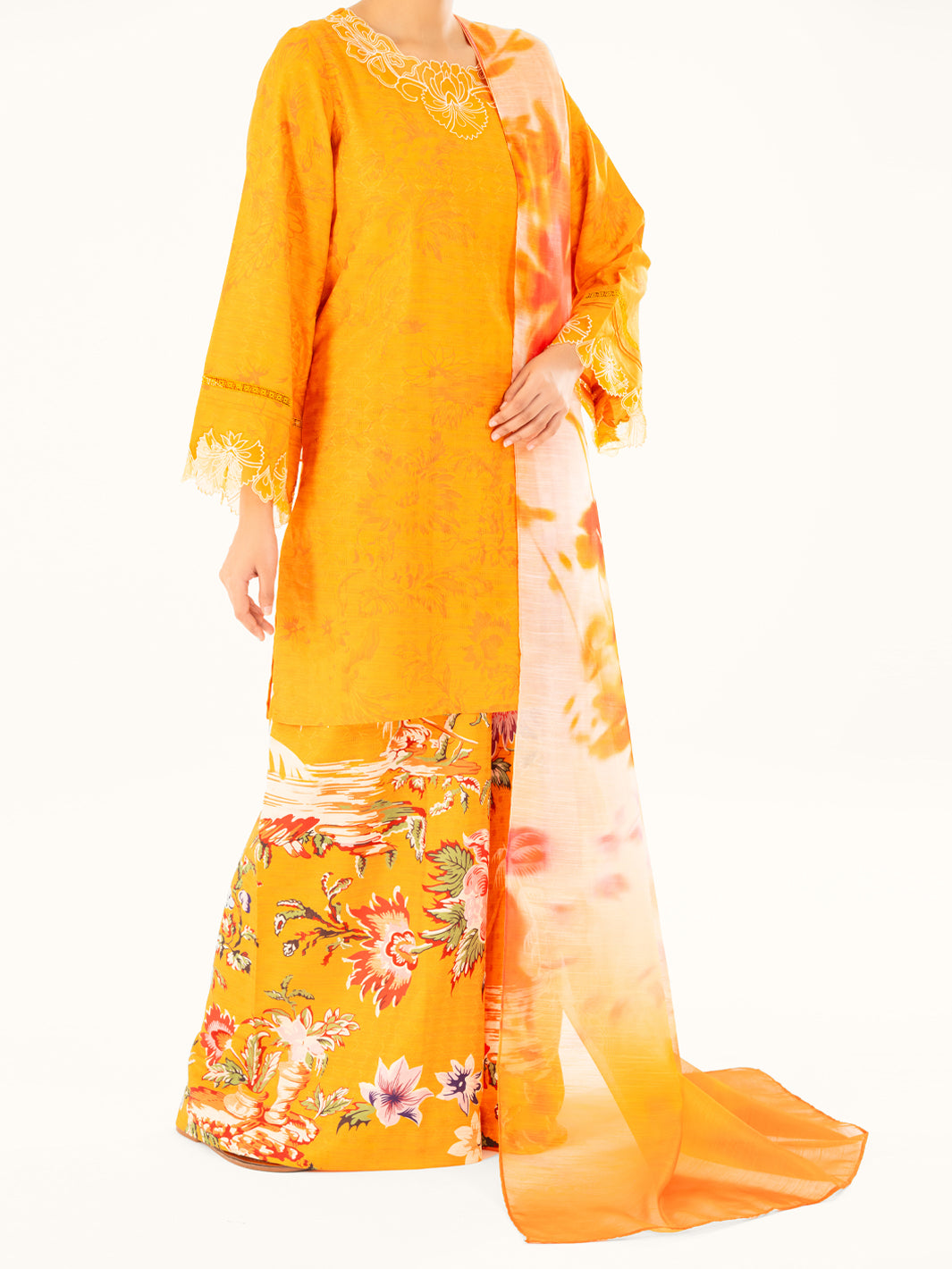 Yellow Swiss Jacquard 3Pc Stitched - AWP-3PS-865