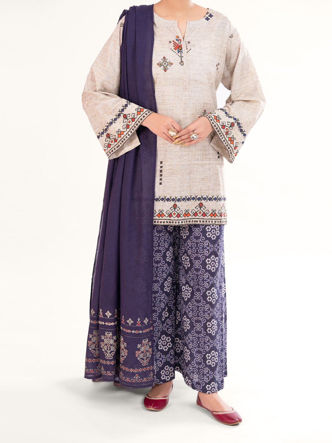 Beige Cambric 3Pc Stitched - AWP-3PS-869