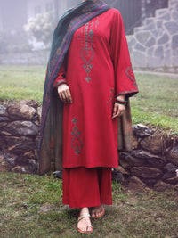 Red Poly Khaddar 3Pc Stitched - AWP-3PS-880