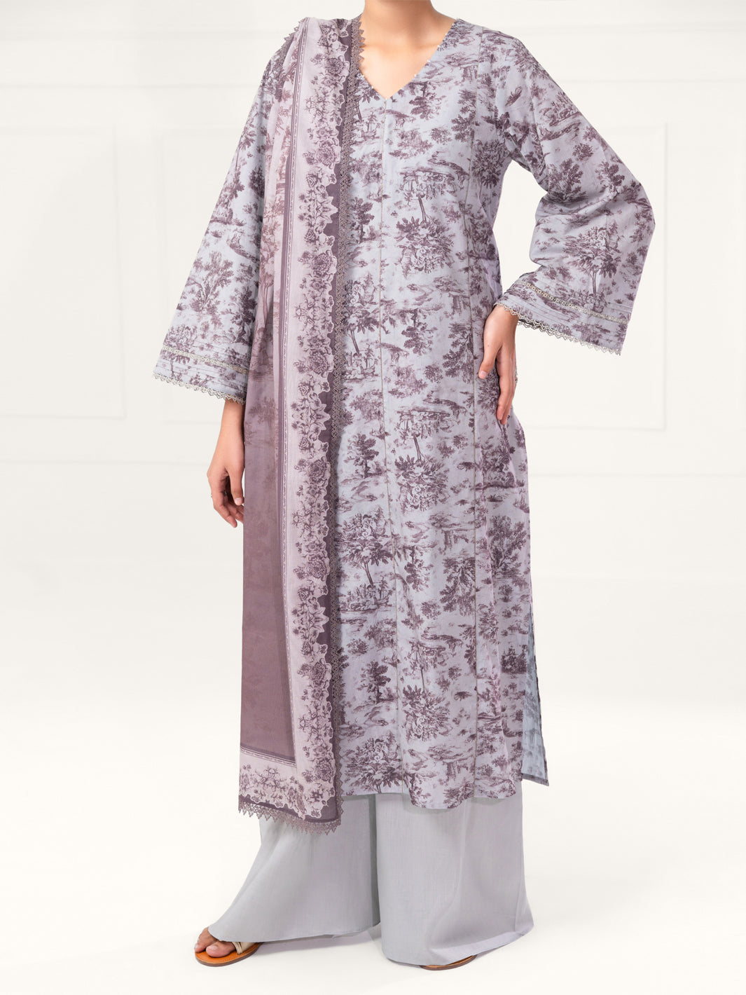 Grey Cambric 3Pc Unstitched - AWP-3PS-891