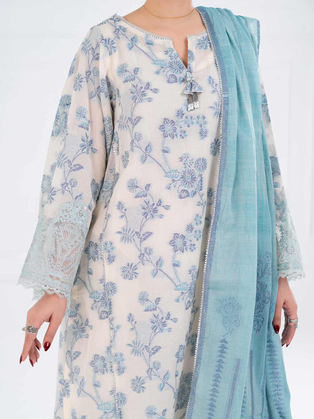 Off White Jacquard 3Pc Unstitched - AWP-3PS-928