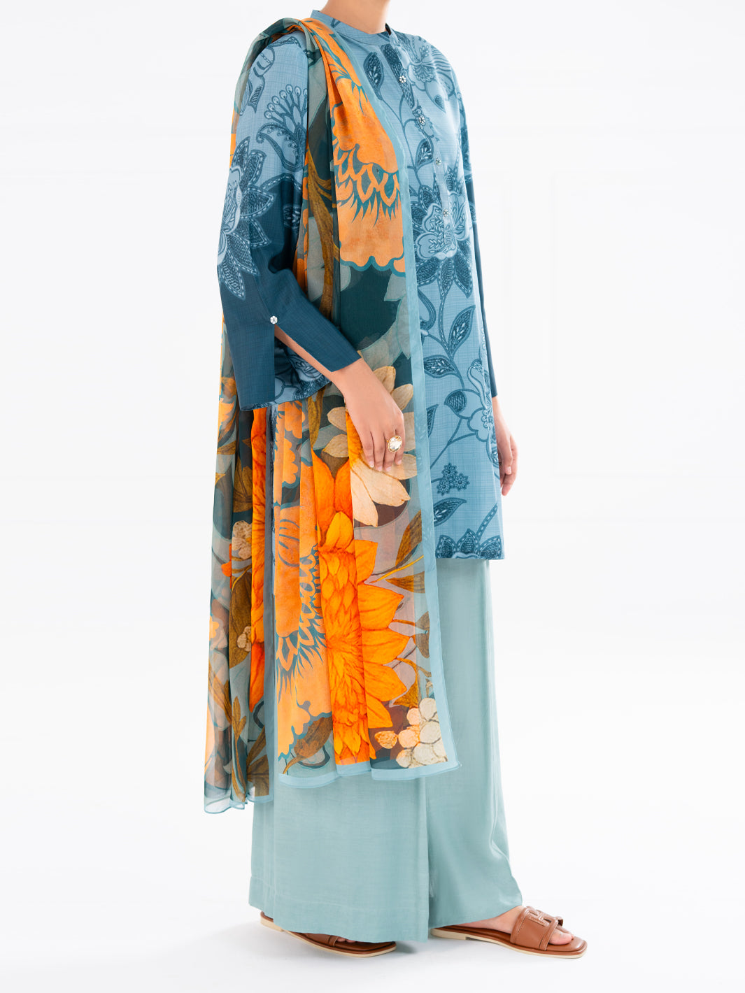 Aqua Blue Poly Cambric 2Pc Unstitched - AWP-LKD-840