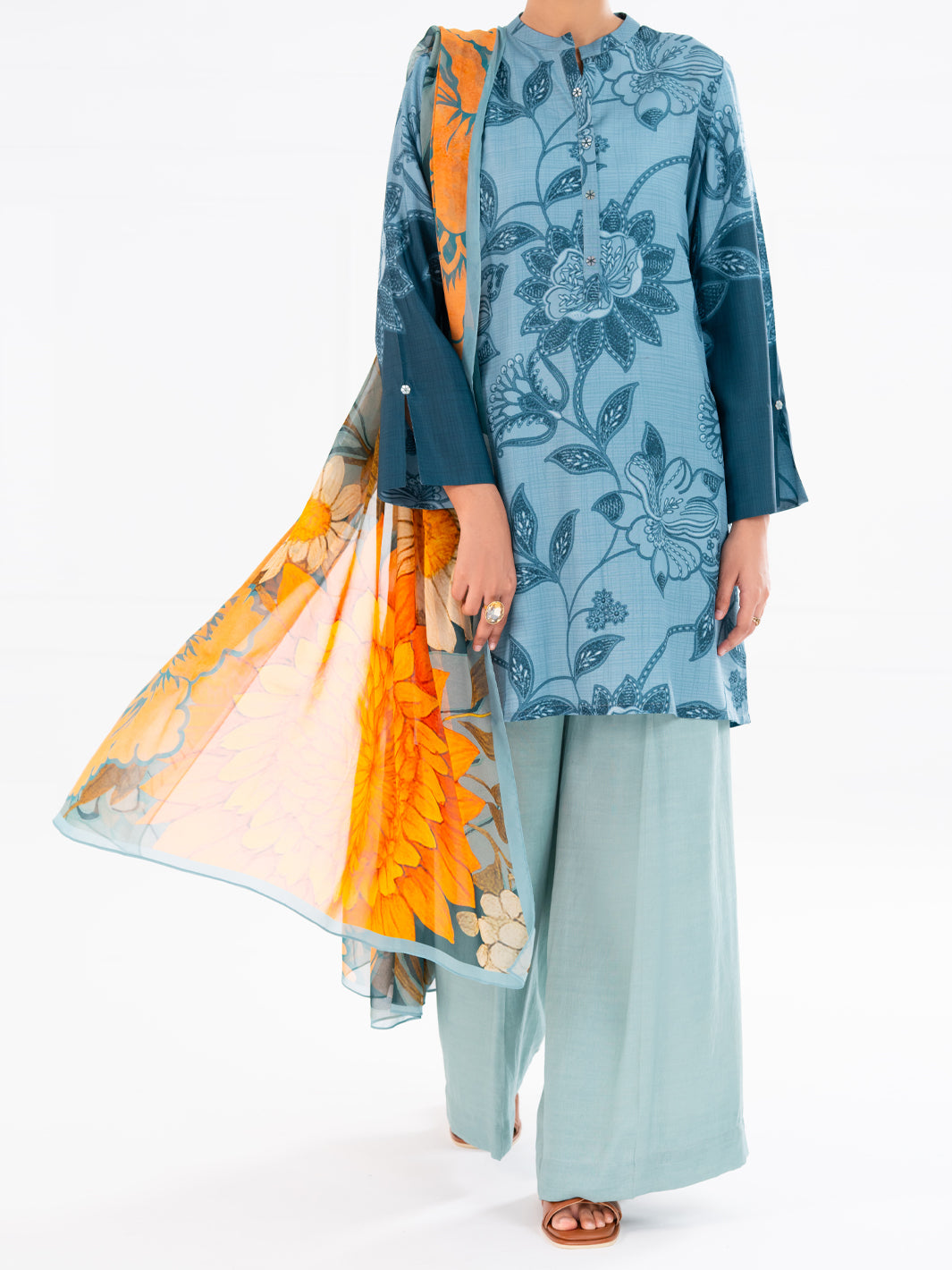 Aqua Blue Poly Cambric 2Pc Unstitched - AWP-LKD-840