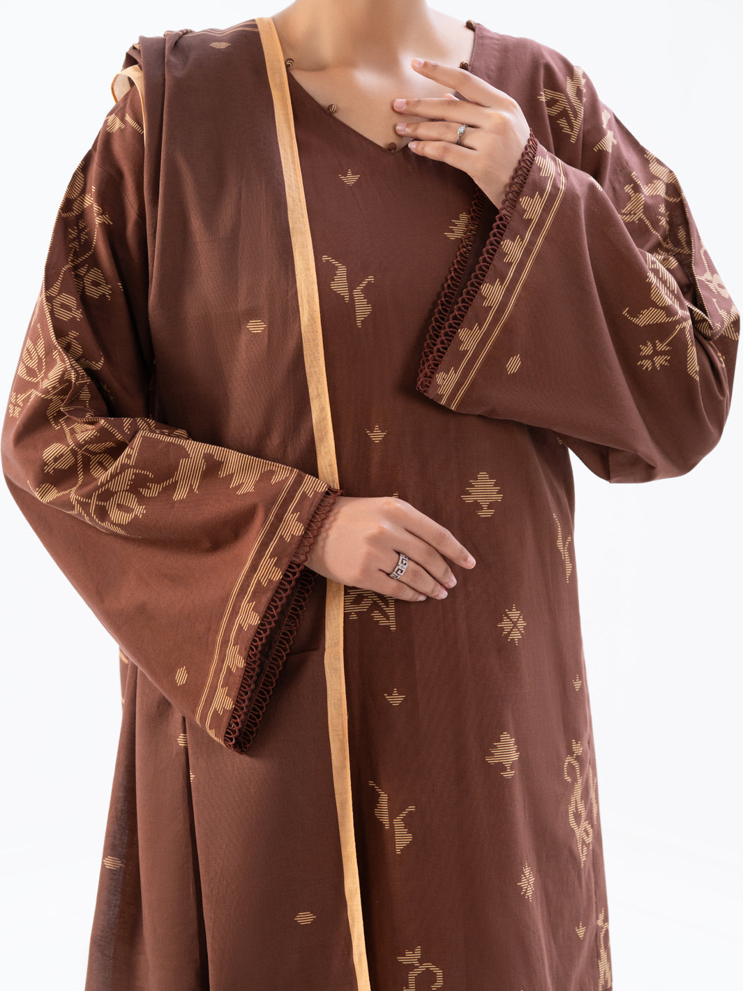 Brown Cambric 2Pc Unstitched - AWP-2PS-SLKD-UN-836