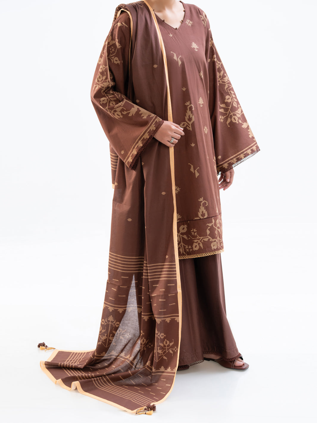 Brown Cambric 2Pc Unstitched - AWP-2PS-SLKD-UN-836