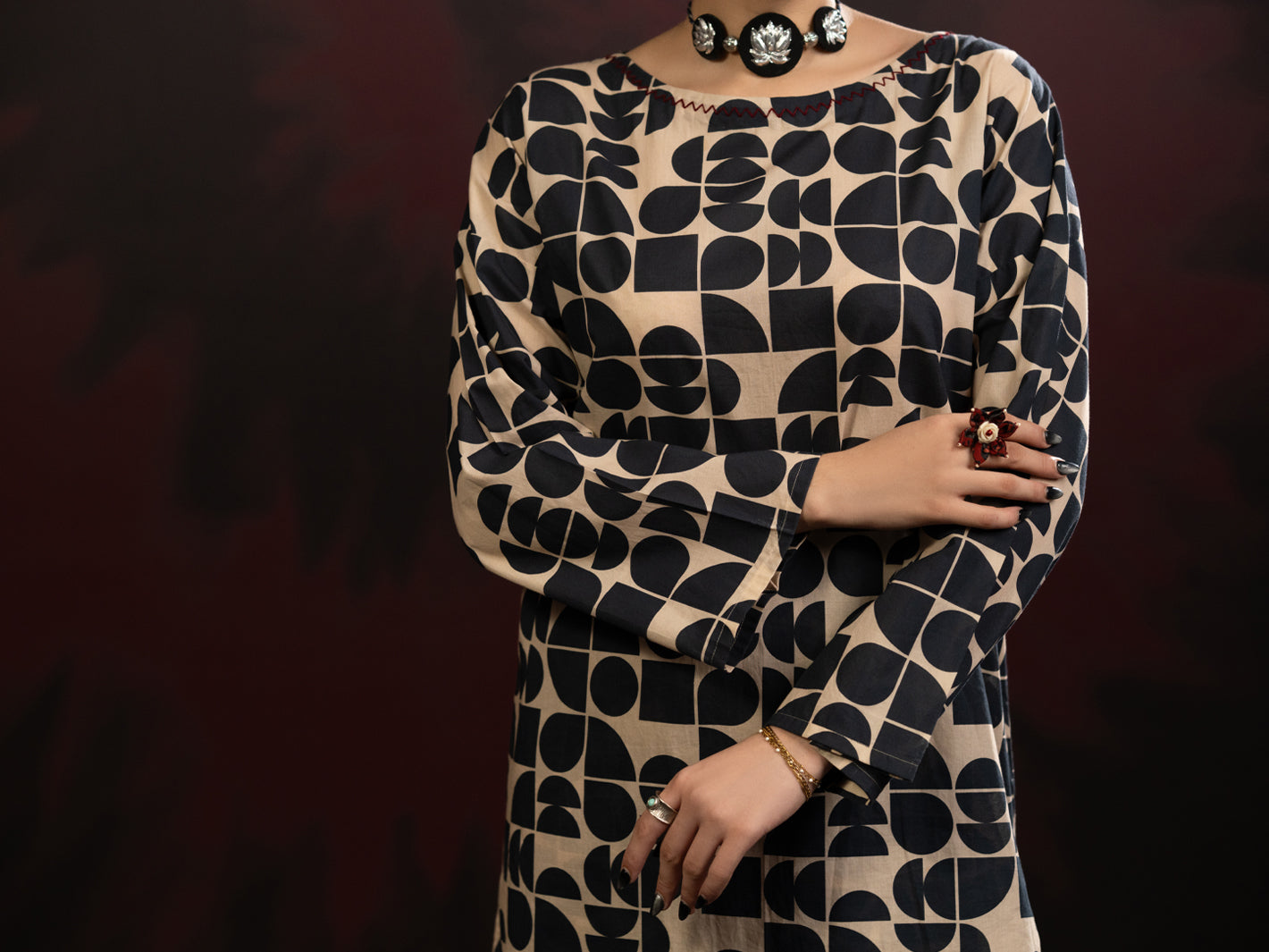 Black White Cambric 2Pc Stitched - AWP-2PS-SLKS-808