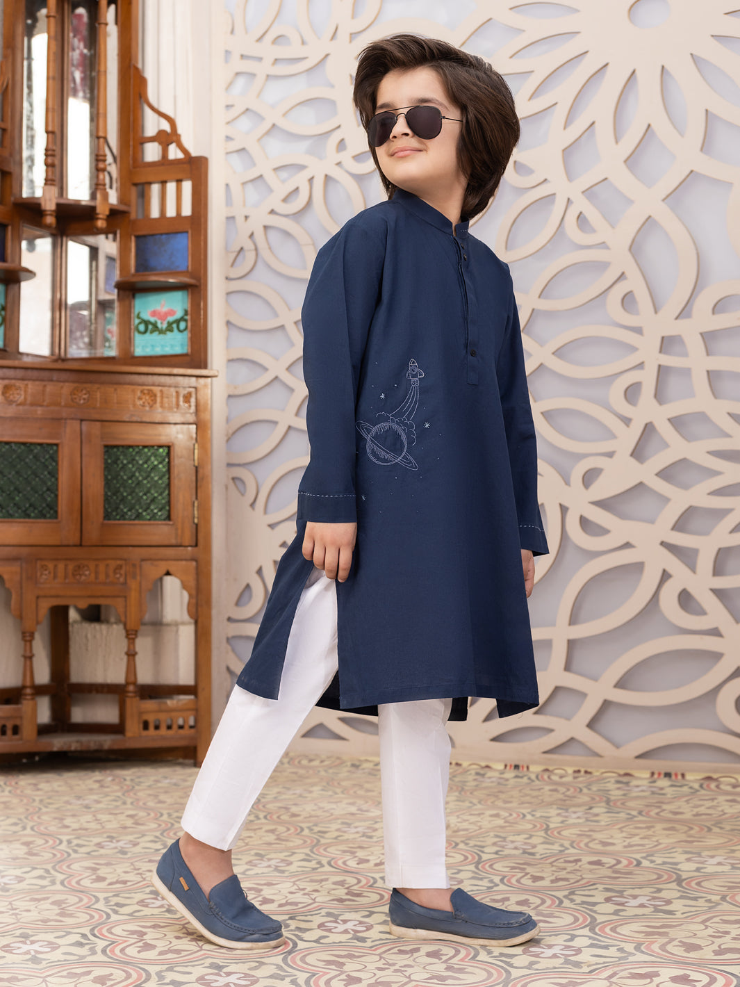 Navy Blue Blended Kurta - ALBY-K-006