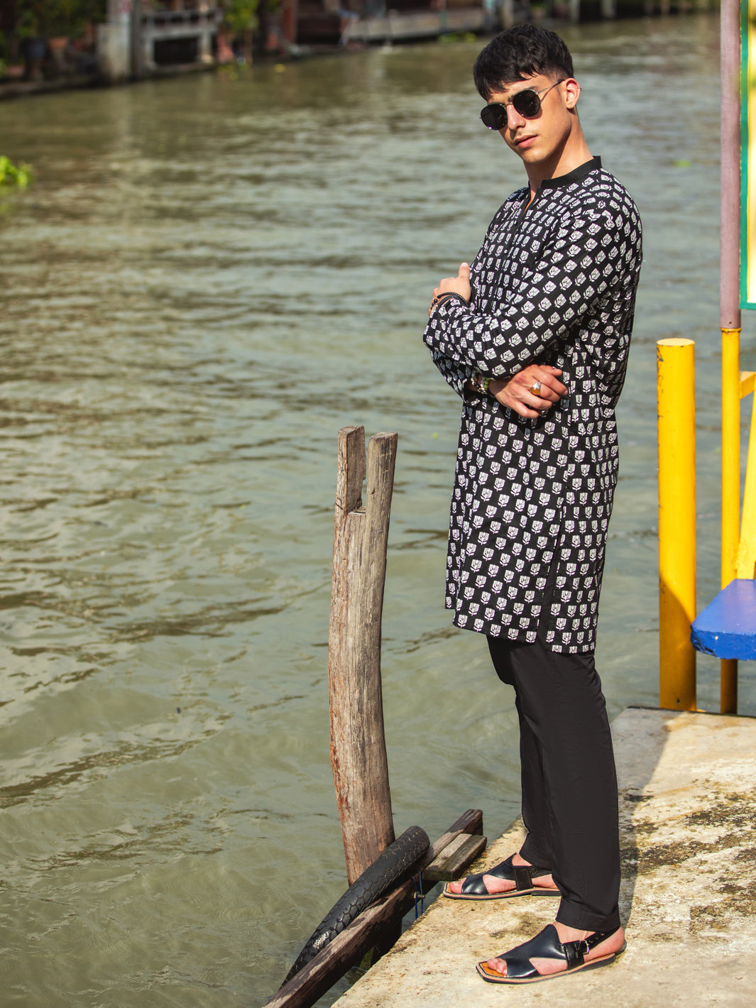 Black Cotton Kurta - AL-K-1133A - Almirah Online
