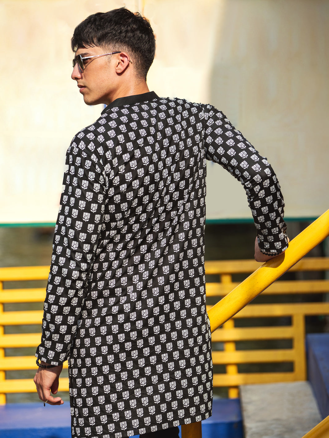 Black Cotton Kurta - AL-K-1133A - Almirah Online