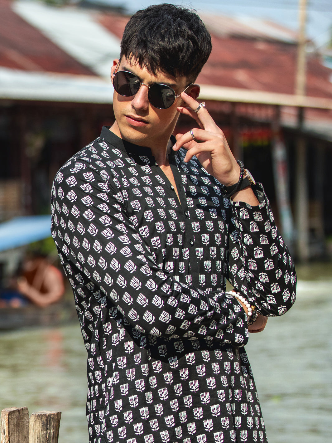 Black Cotton Kurta - AL-K-1133A - Almirah Online