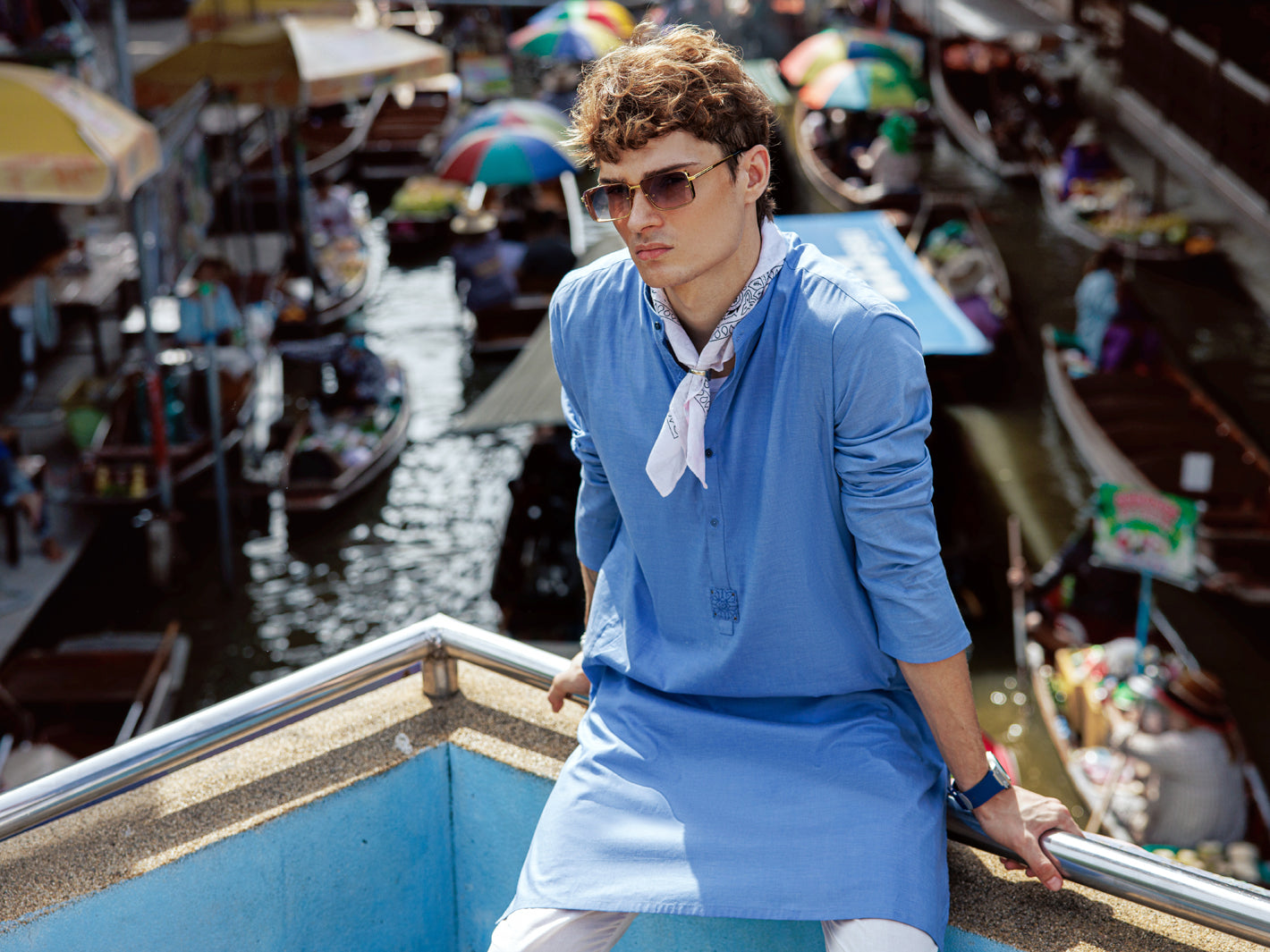 Blue Cotton Kurta - AL-K-1139B - Almirah Online