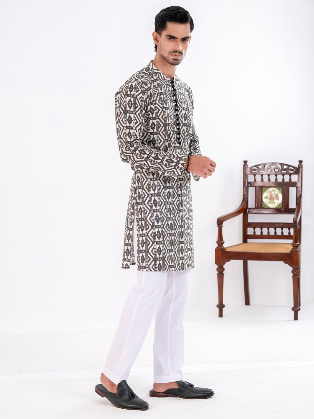 Black Cotton Kurta - AL-K-1190