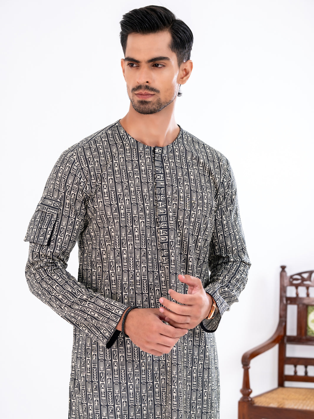 Black Cotton Kurta - AL-K-1193