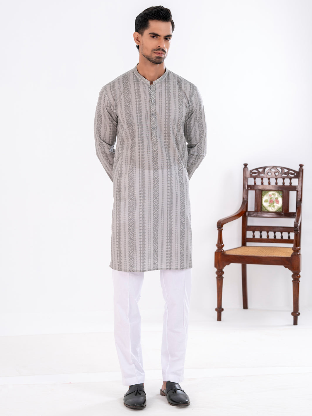 Light Grey Cotton Kurta - AL-K-1198