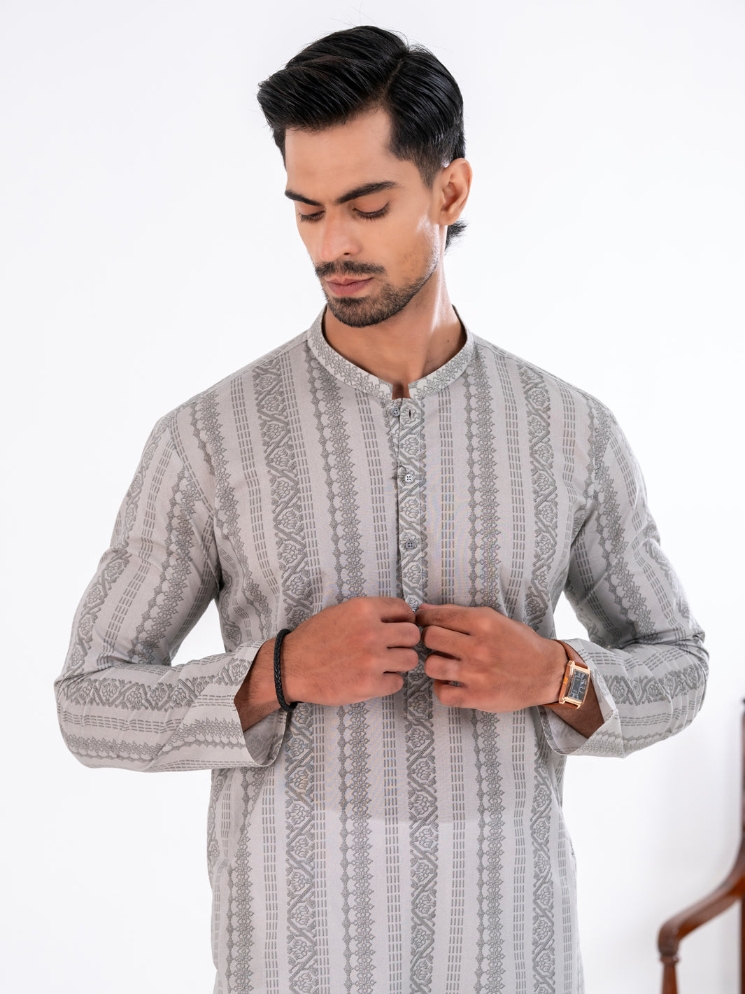 Light Grey Cotton Kurta - AL-K-1198