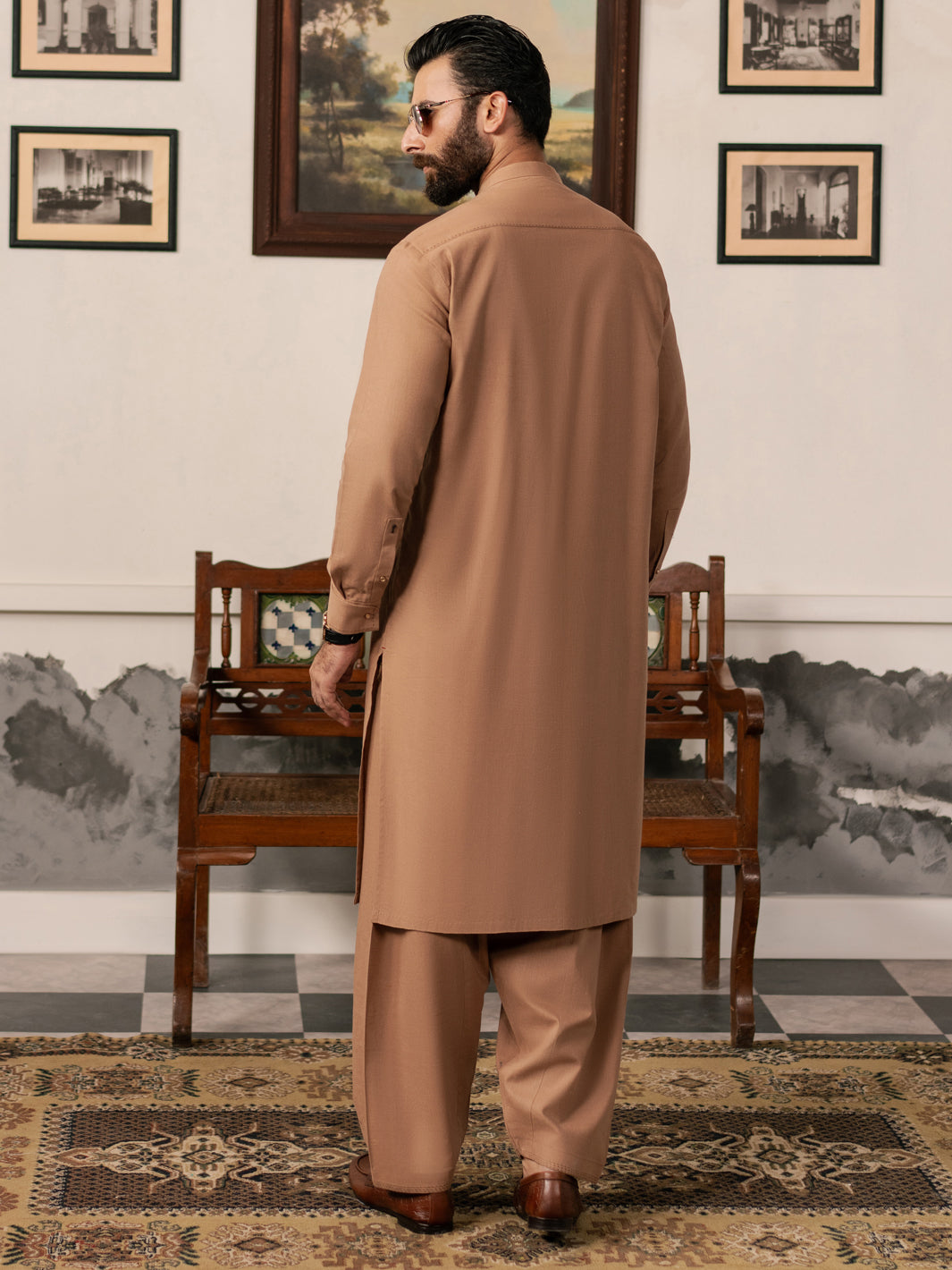 Brown Blended Kameez Shalwar - AL-KS-3184