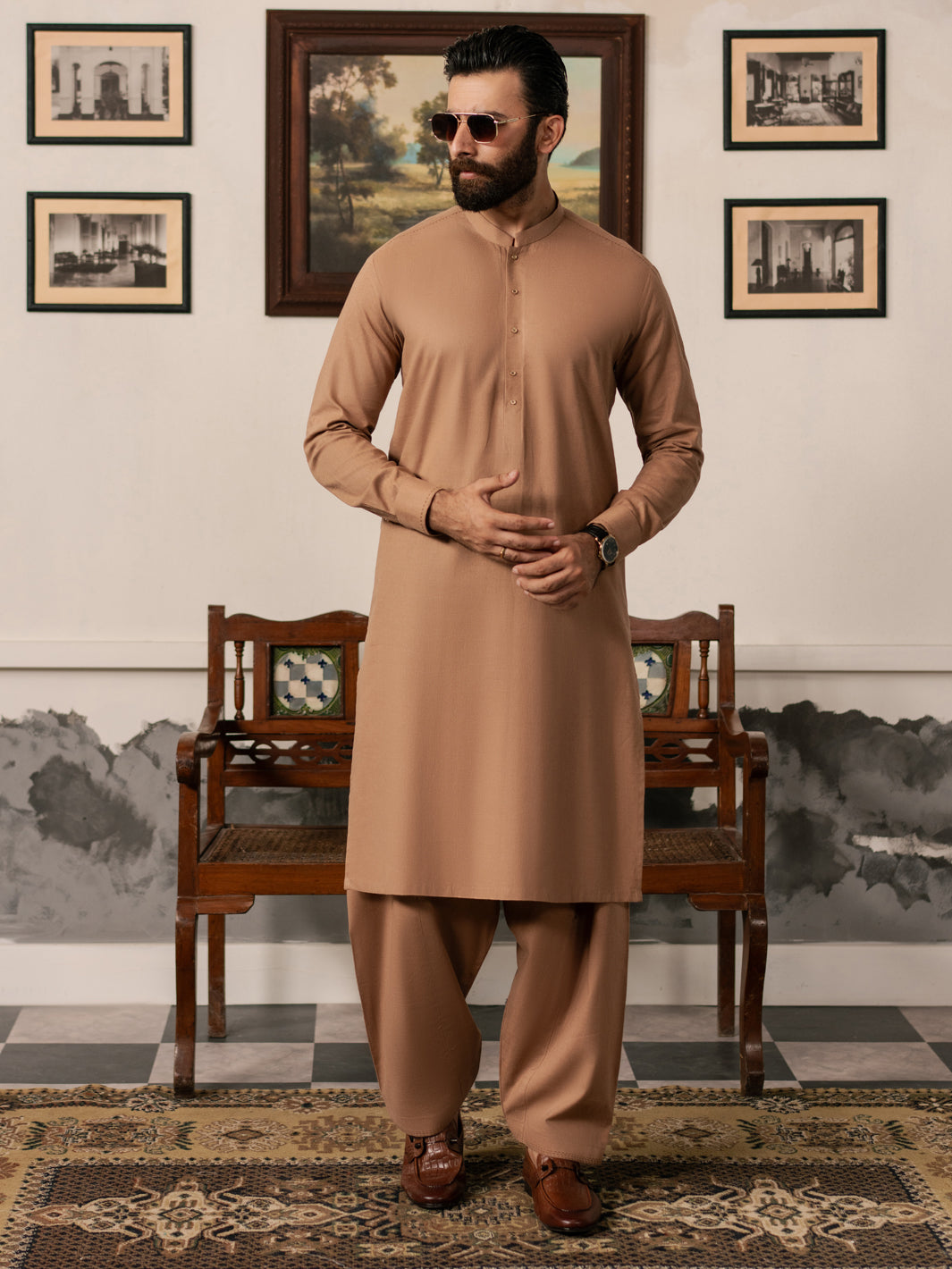 Brown Blended Kameez Shalwar - AL-KS-3184