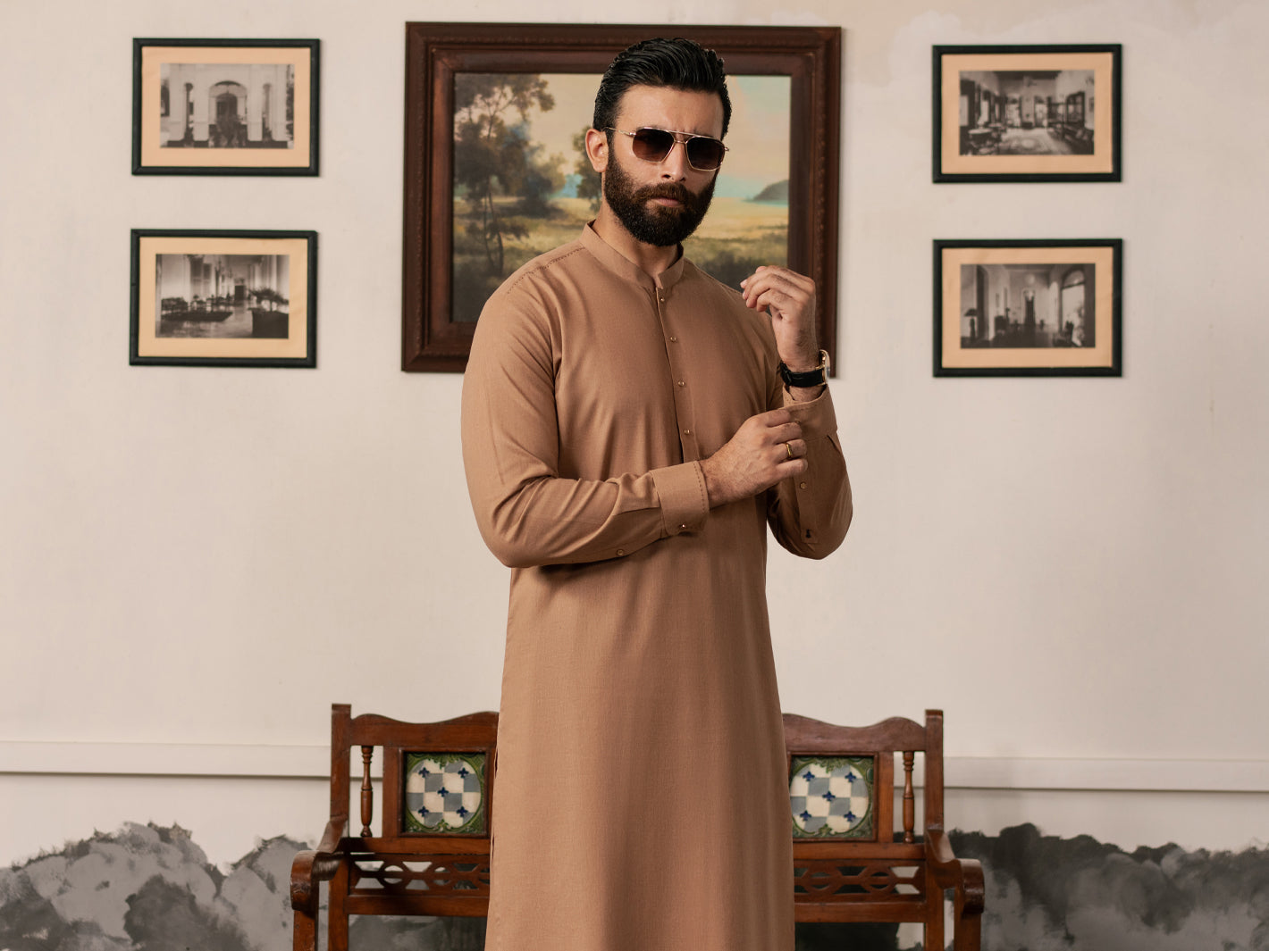 Brown Blended Kameez Shalwar - AL-KS-3184