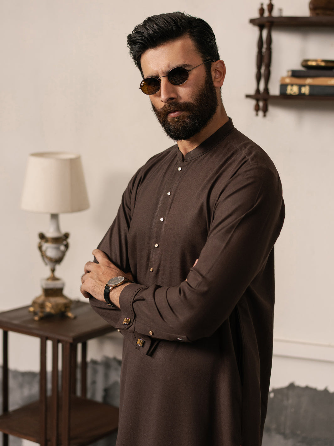 Dark Brown Blended Kameez Shalwar - AL-KS-3186