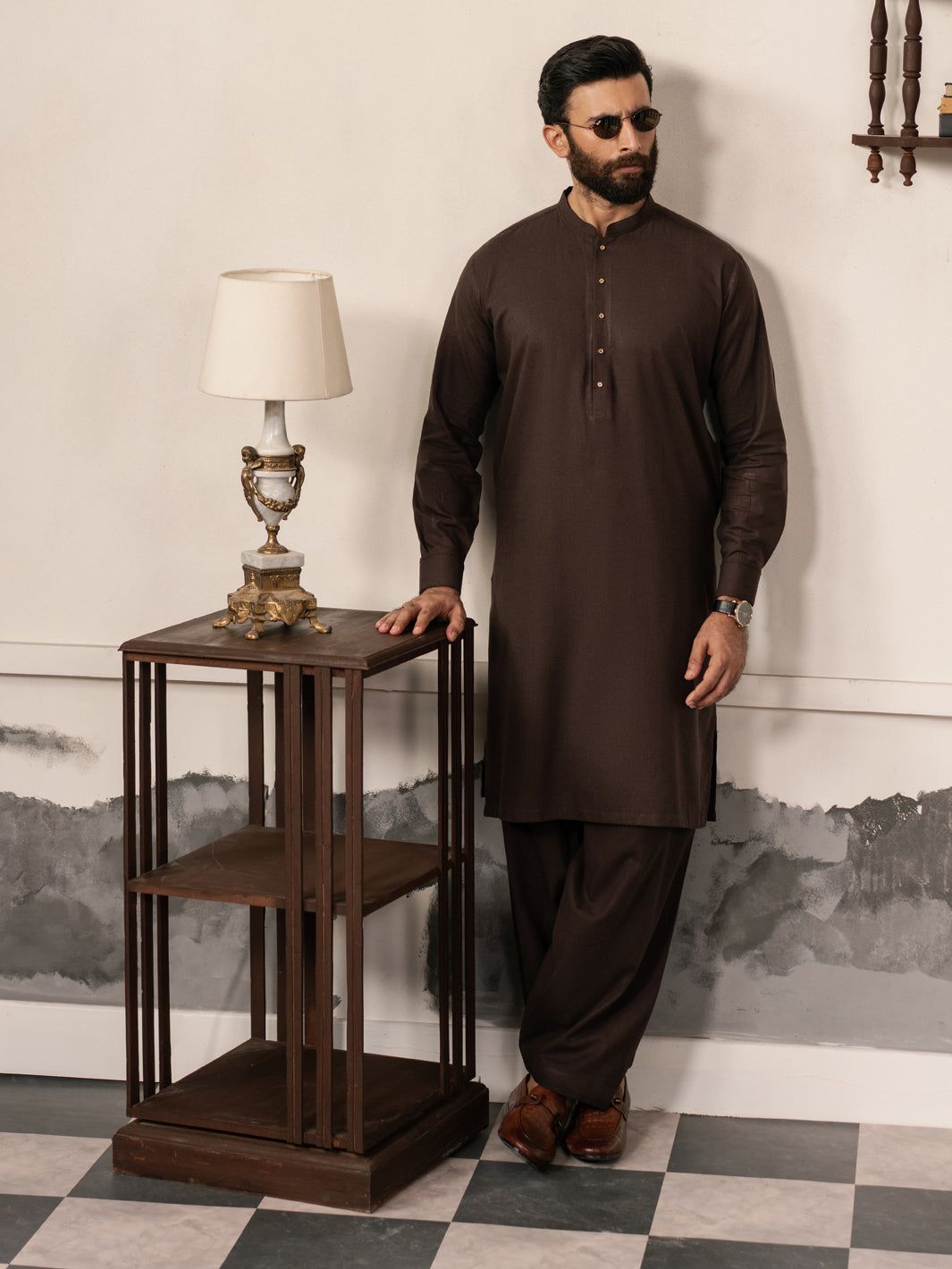 Dark Brown Blended Kameez Shalwar - AL-KS-3186