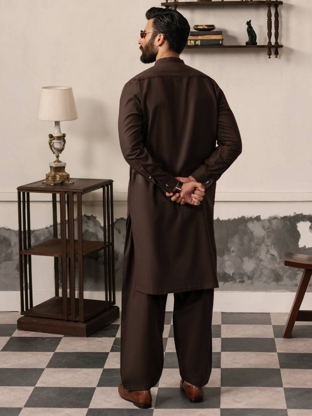 Dark Brown Blended Kameez Shalwar - AL-KS-3186