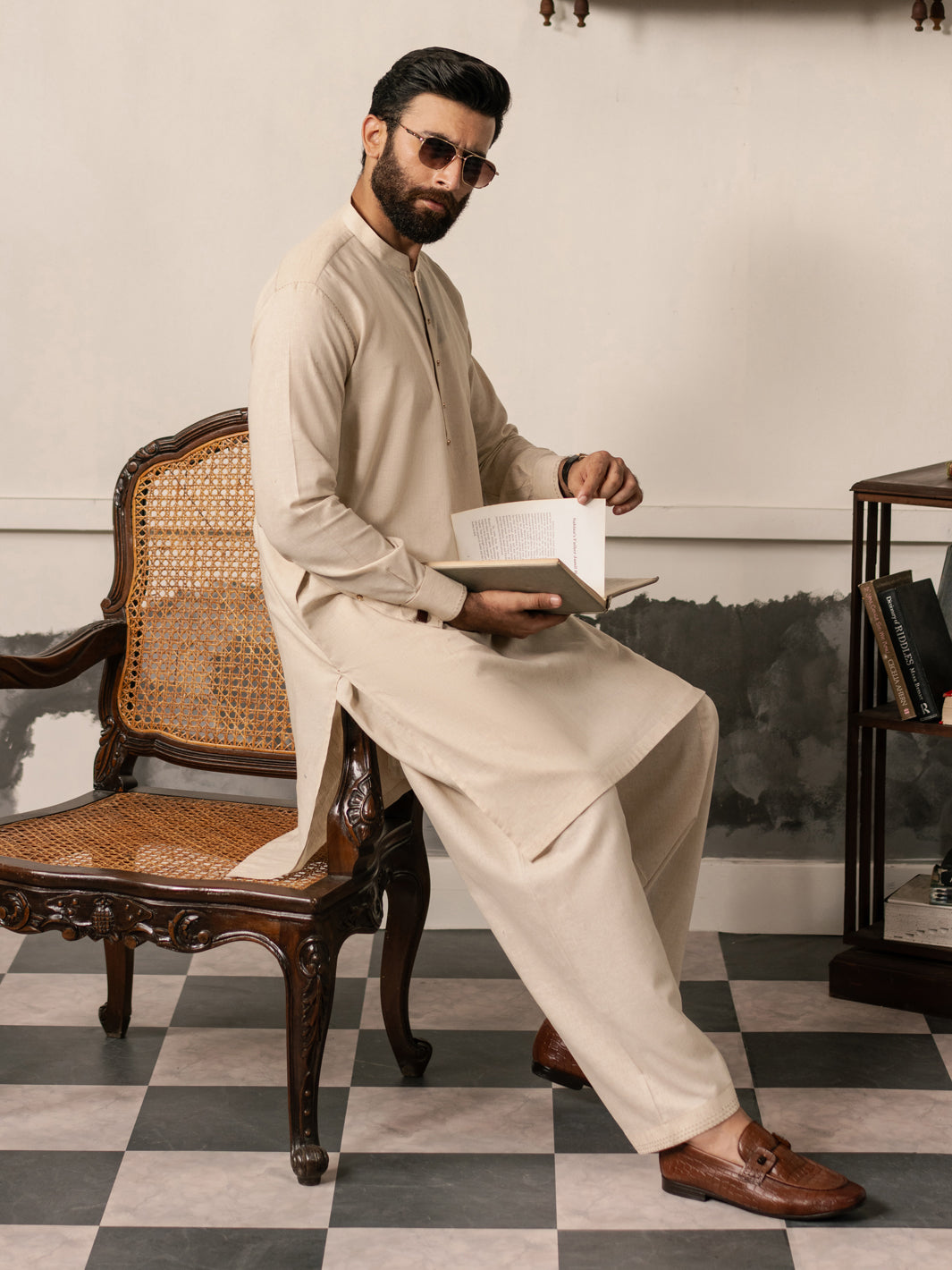 Beige Blended Kameez Shalwar - AL-KS-3187