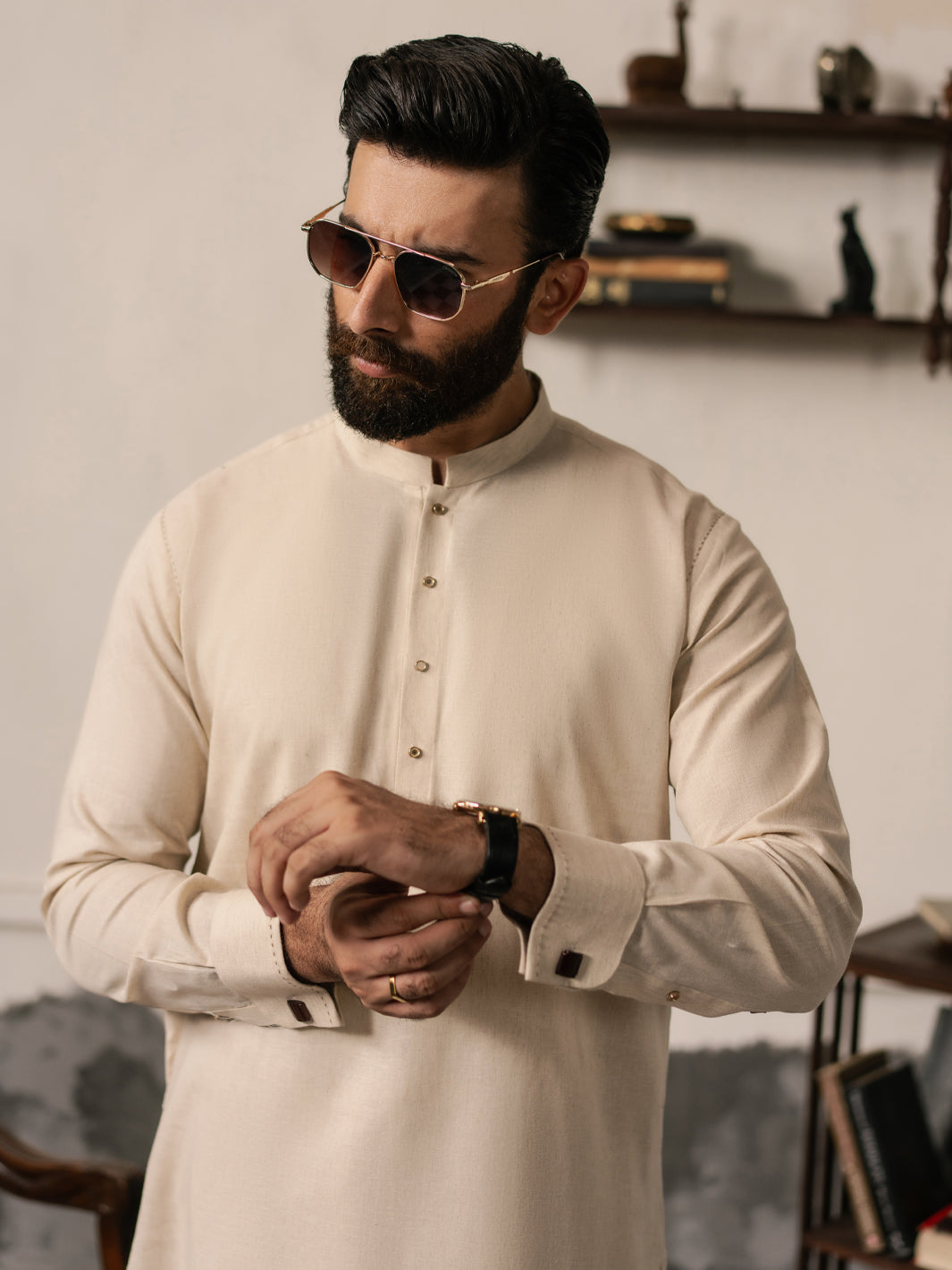 Beige Blended Kameez Shalwar - AL-KS-3187