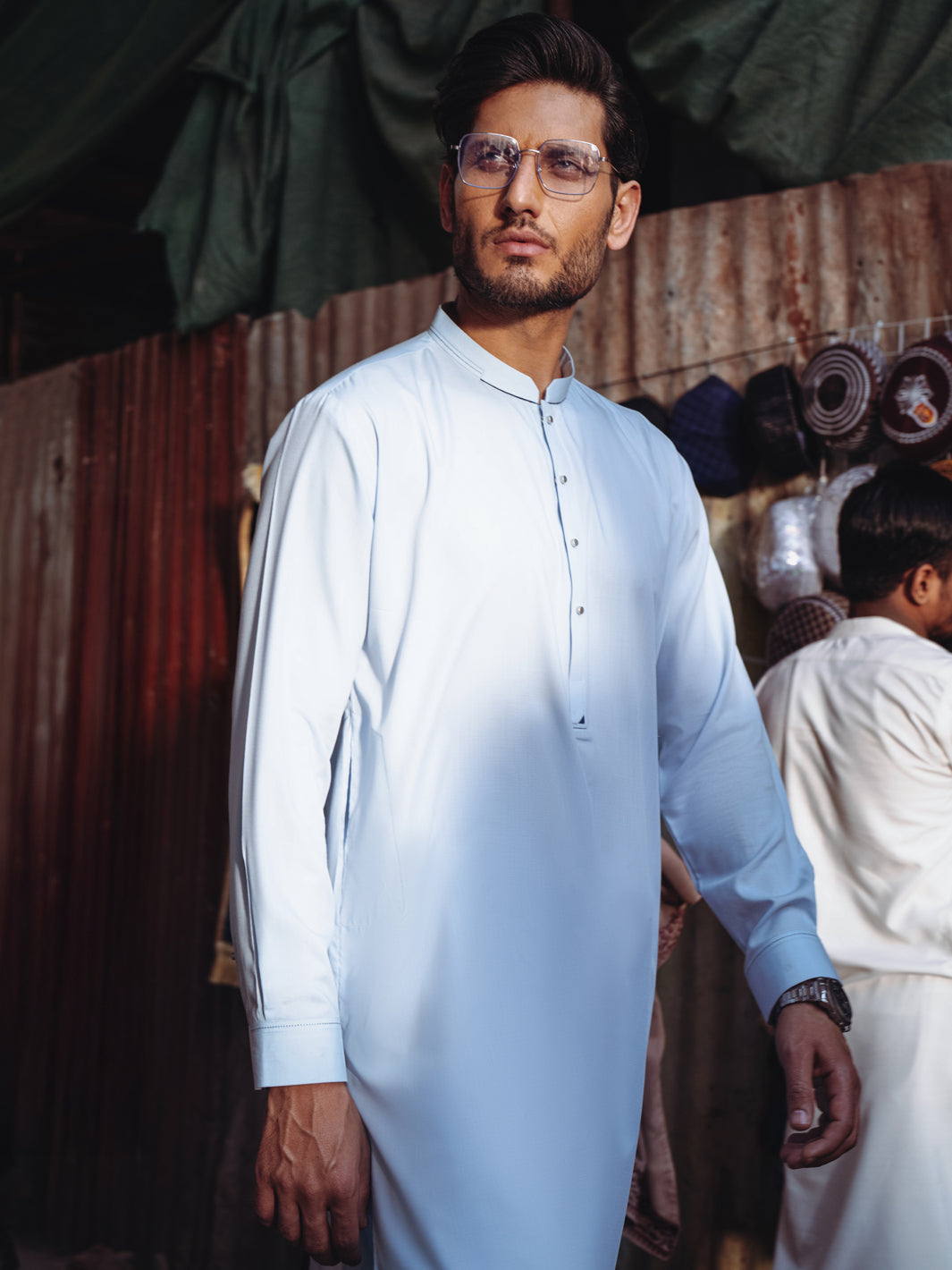 Light Blue Blended Kameez Shalwar - AL-KS-3201
