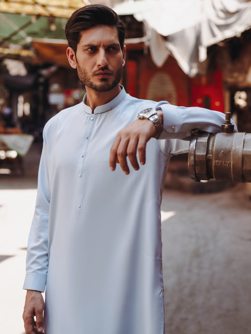 Light Blue Blended Kameez Shalwar - AL-KS-3201