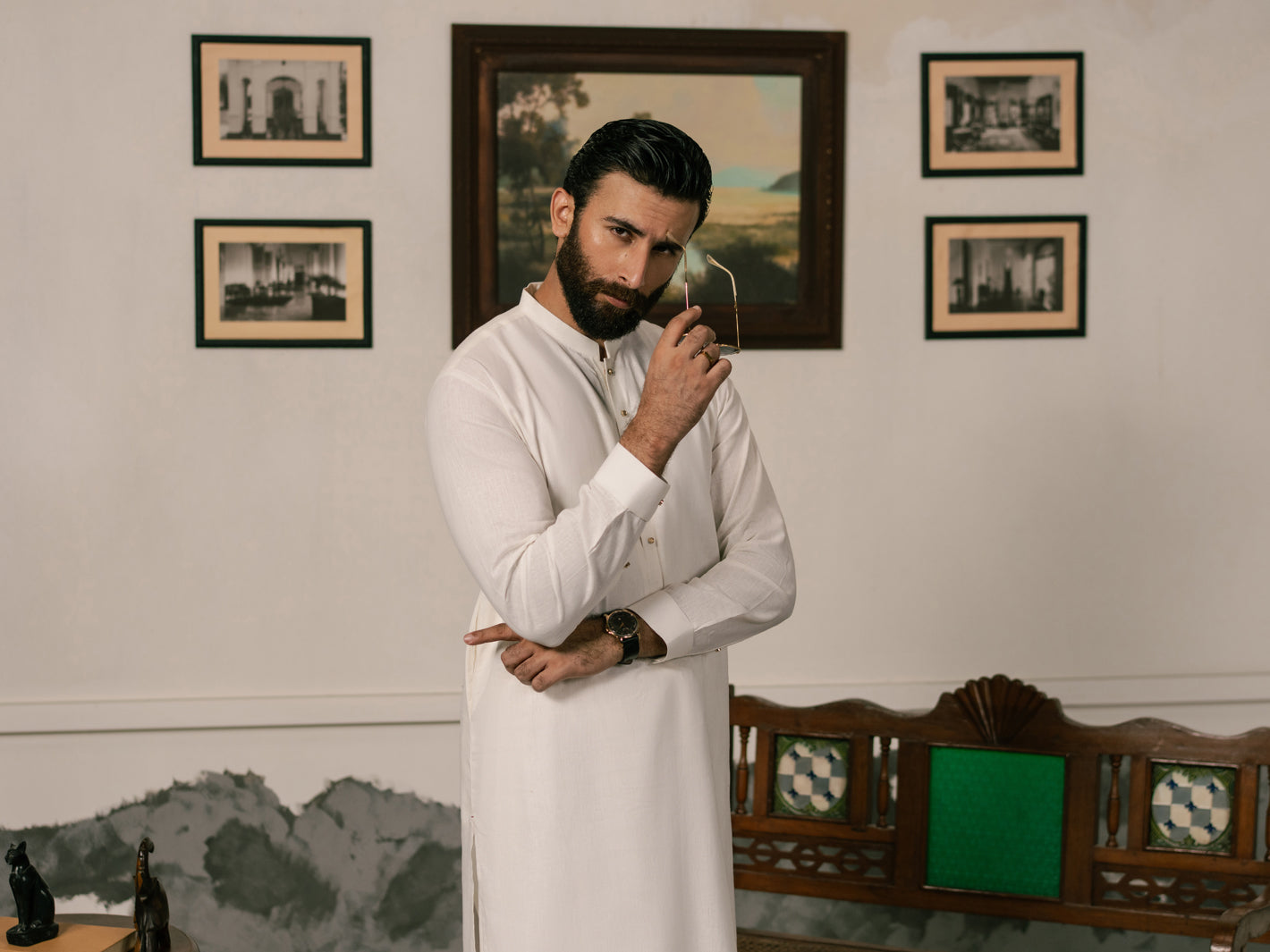 White Blended Kameez Shalwar - AL-KS-3269