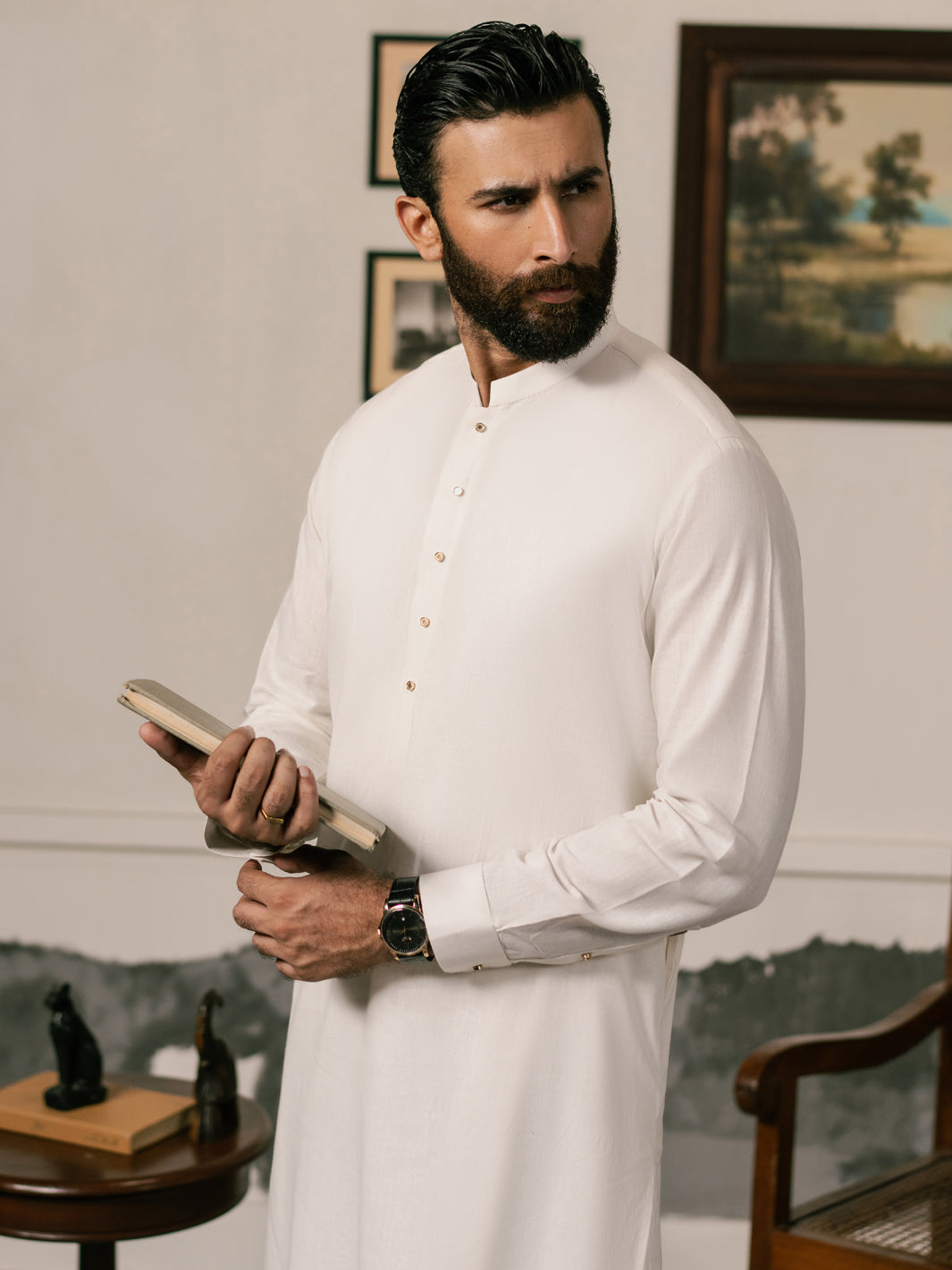 White Blended Kameez Shalwar - AL-KS-3269