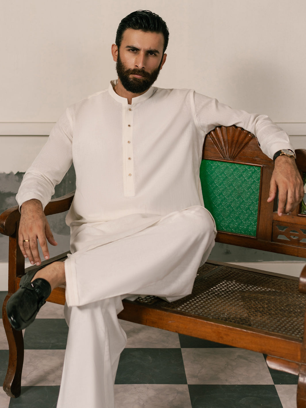 White Blended Kameez Shalwar - AL-KS-3269