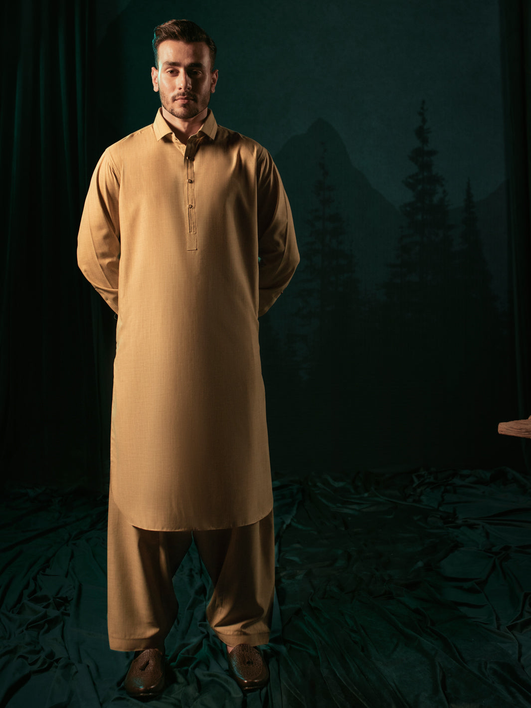 Beige Blended Kameez Shalwar - ALWA-KS-365