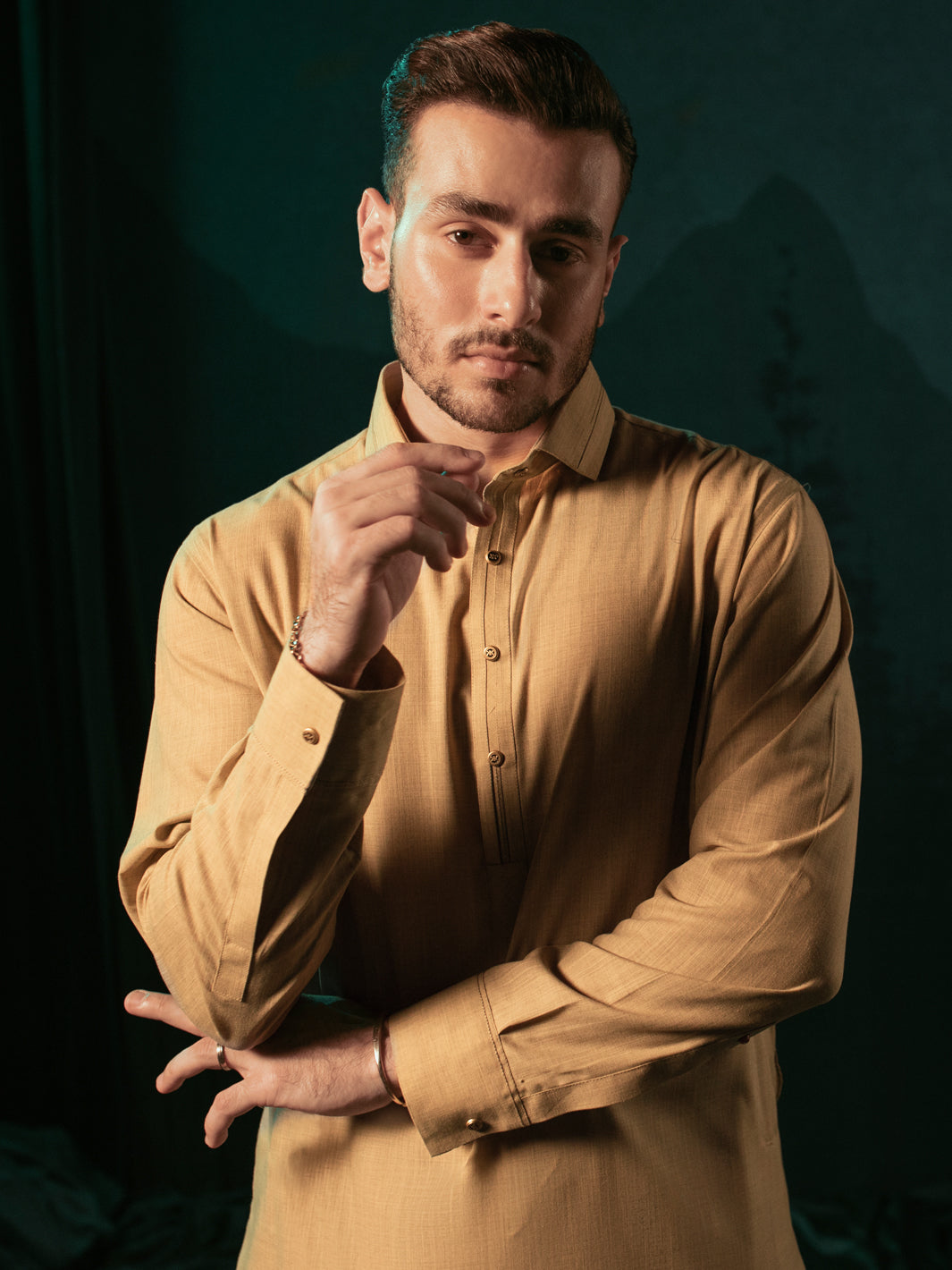Beige Blended Kameez Shalwar - ALWA-KS-365