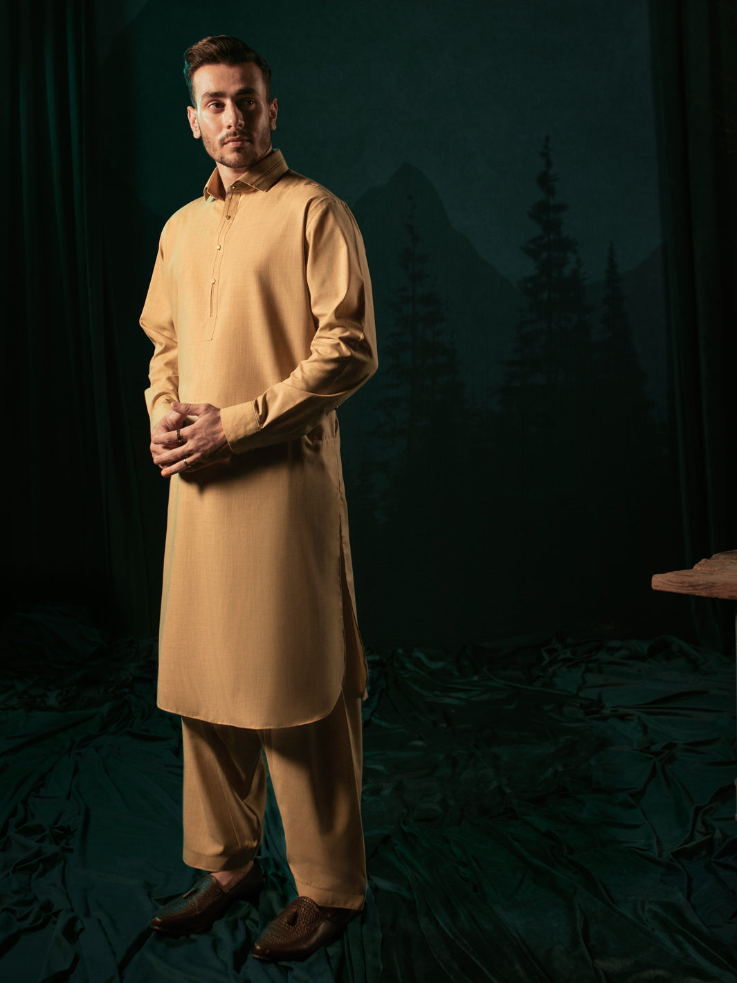 Beige Blended Kameez Shalwar - ALWA-KS-365