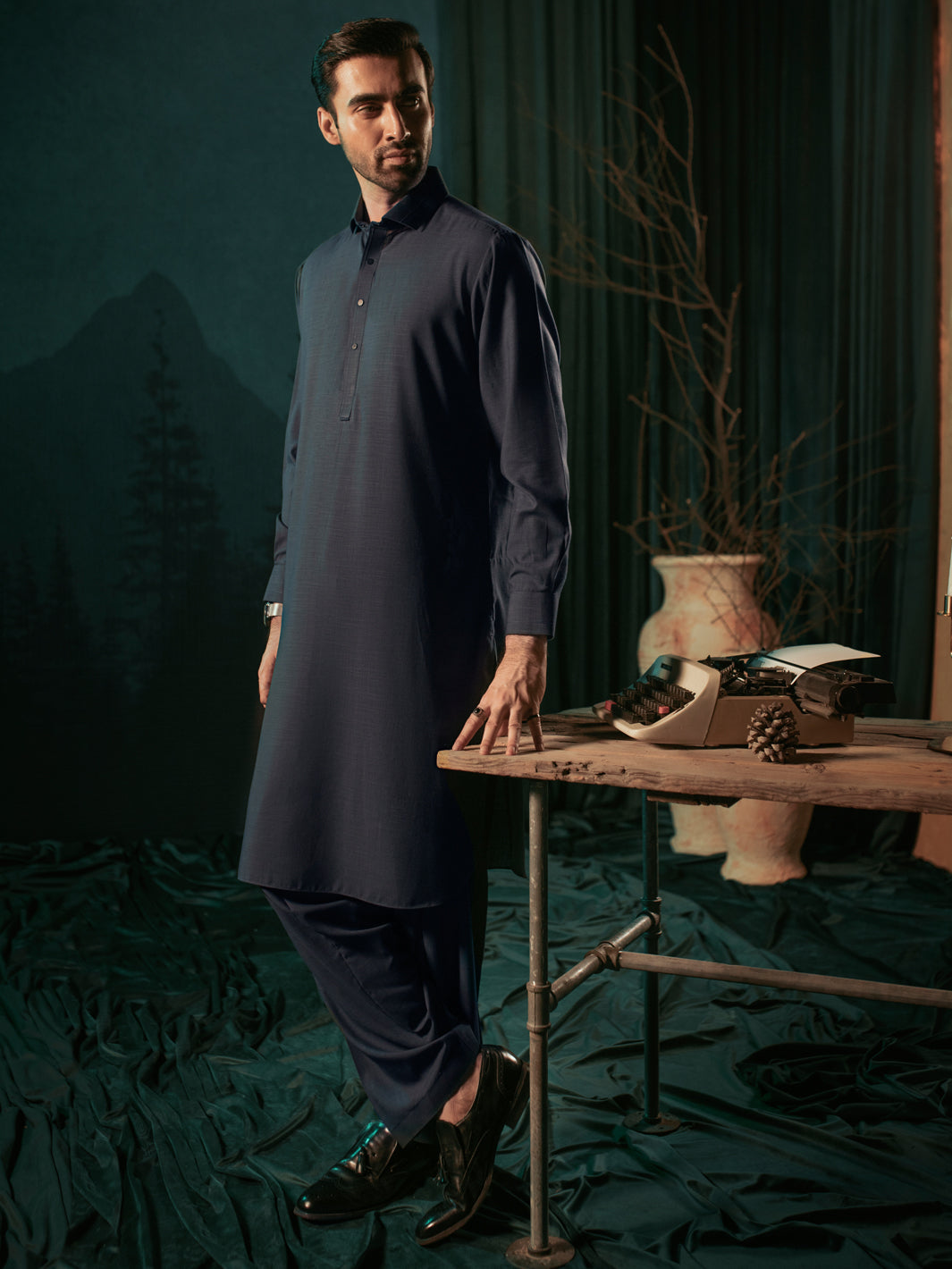 Dark Blue Cotton Kameez Shalwar - ALWA-KS-379