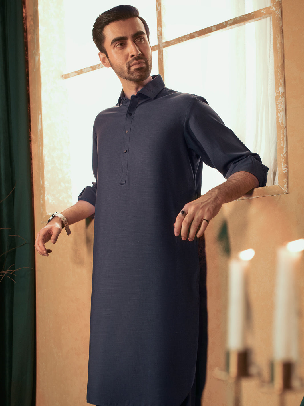 Dark Blue Cotton Kameez Shalwar - ALWA-KS-379