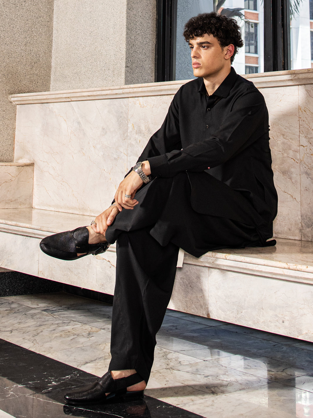 Black Cotton Kameez Shalwar - ALWA-KS-412 - Almirah Online