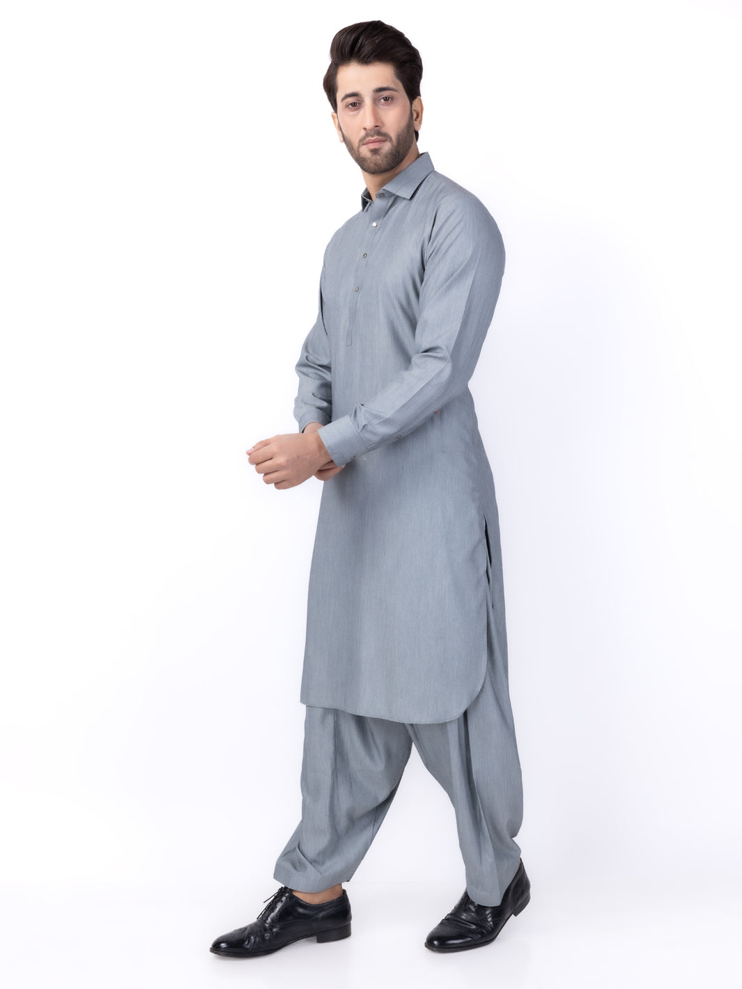 Ash Grey Blended Kameez Shalwar - ALWA-KS-436 - Almirah Online