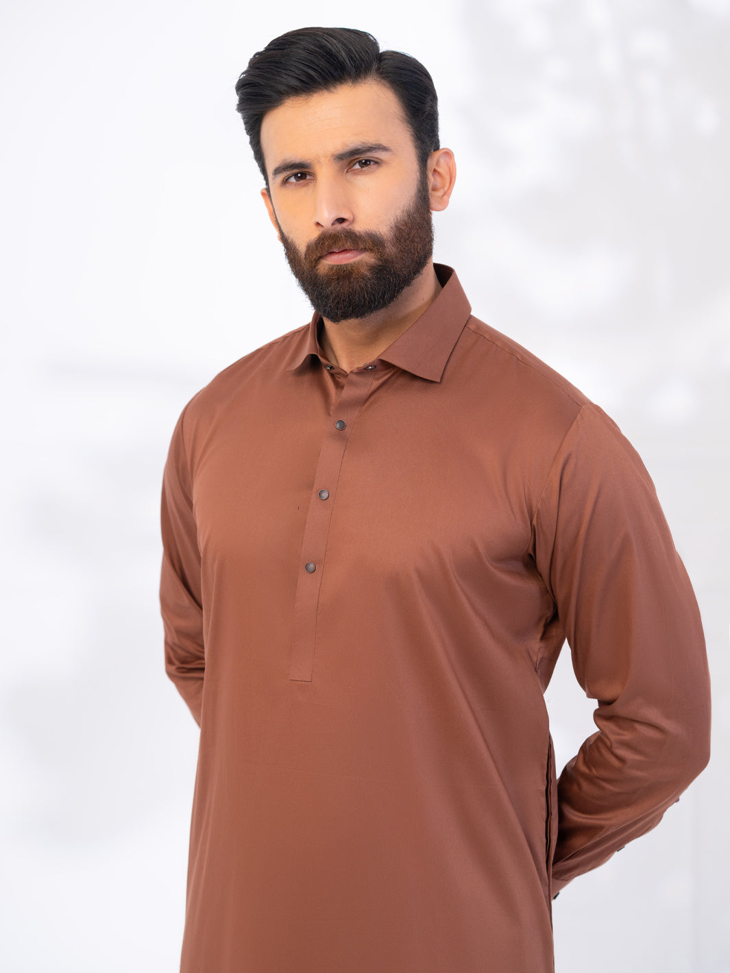 Brown Cotton Kameez Shalwar - ALWA-KS-535