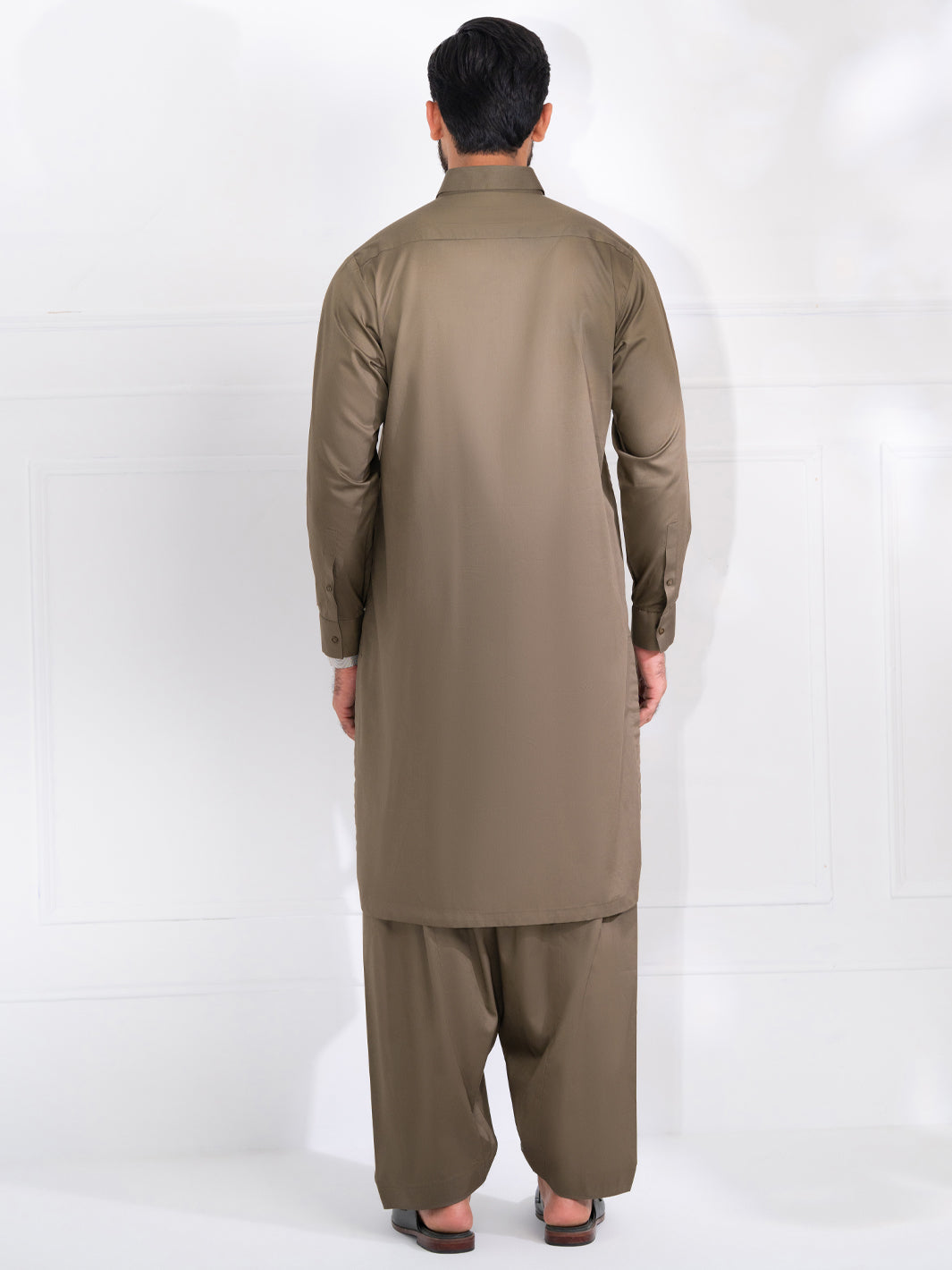 Olive Green Cotton Kameez Shalwar - ALWA-KS-537
