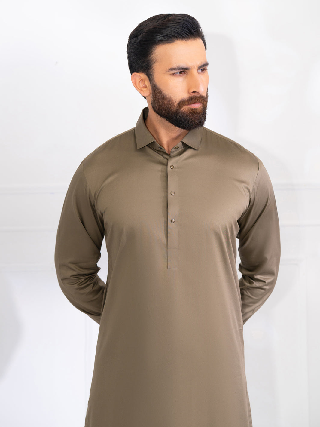 Olive Green Cotton Kameez Shalwar - ALWA-KS-537