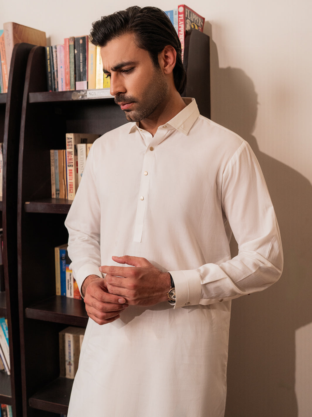 White Cotton Kameez Shalwar - ALWA-KS-554