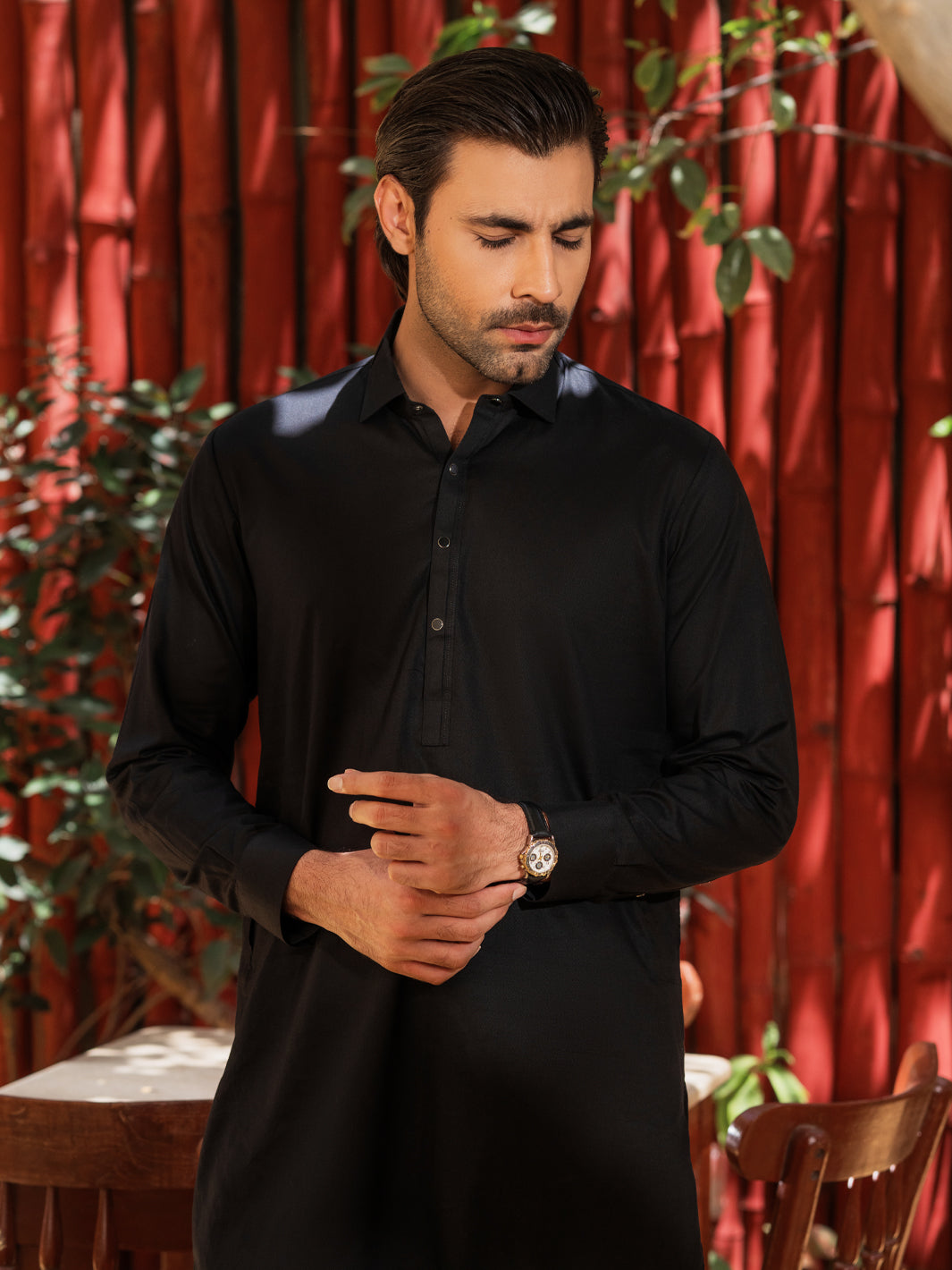 Black Cotton Kameez Shalwar - ALWA-KS-555