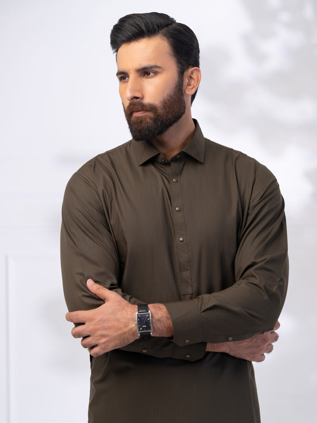 Olive Green Blended Kameez Shalwar - ALWA-KS-556