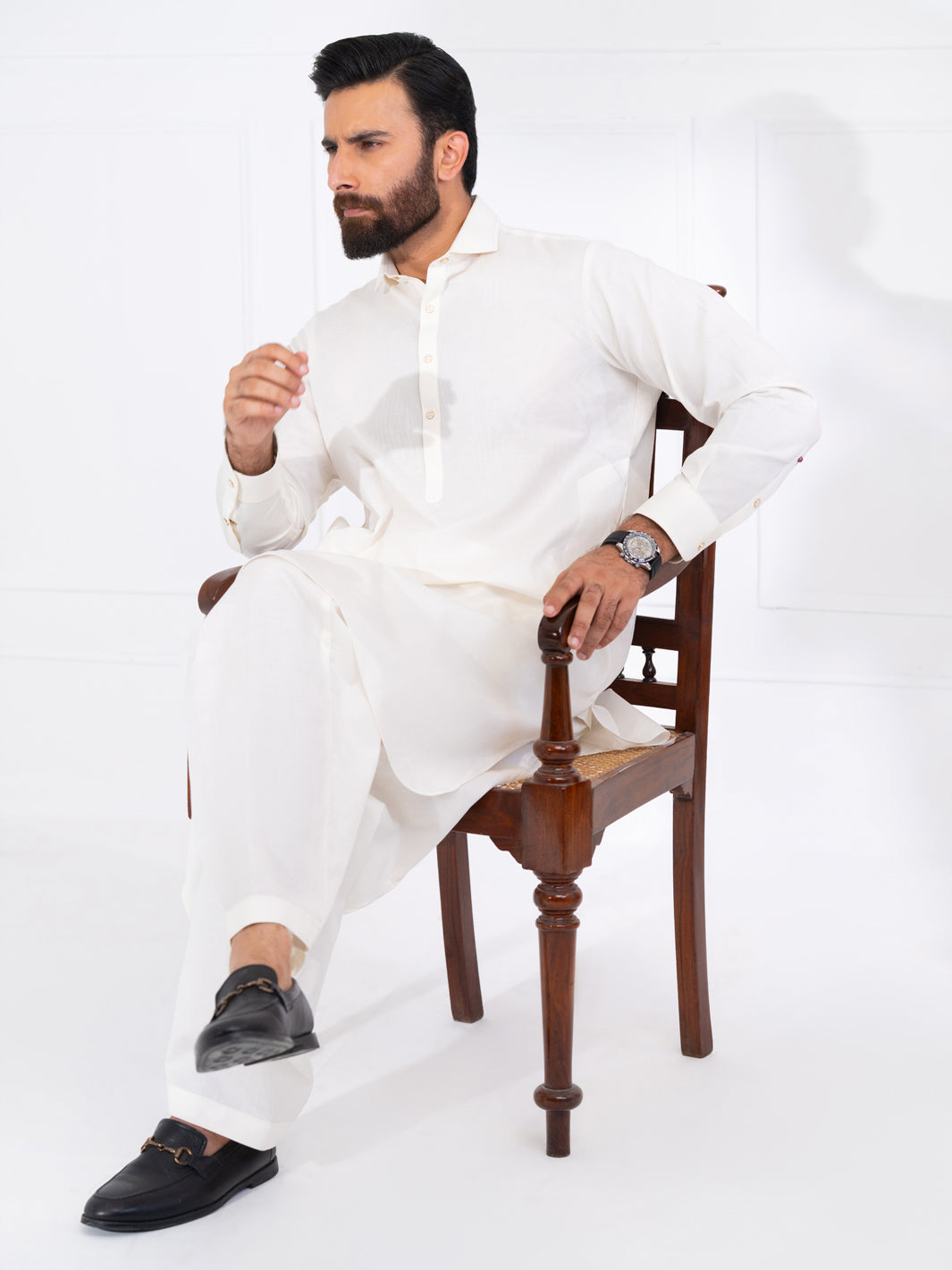 White Blended Kameez Shalwar - ALWA-KS-565