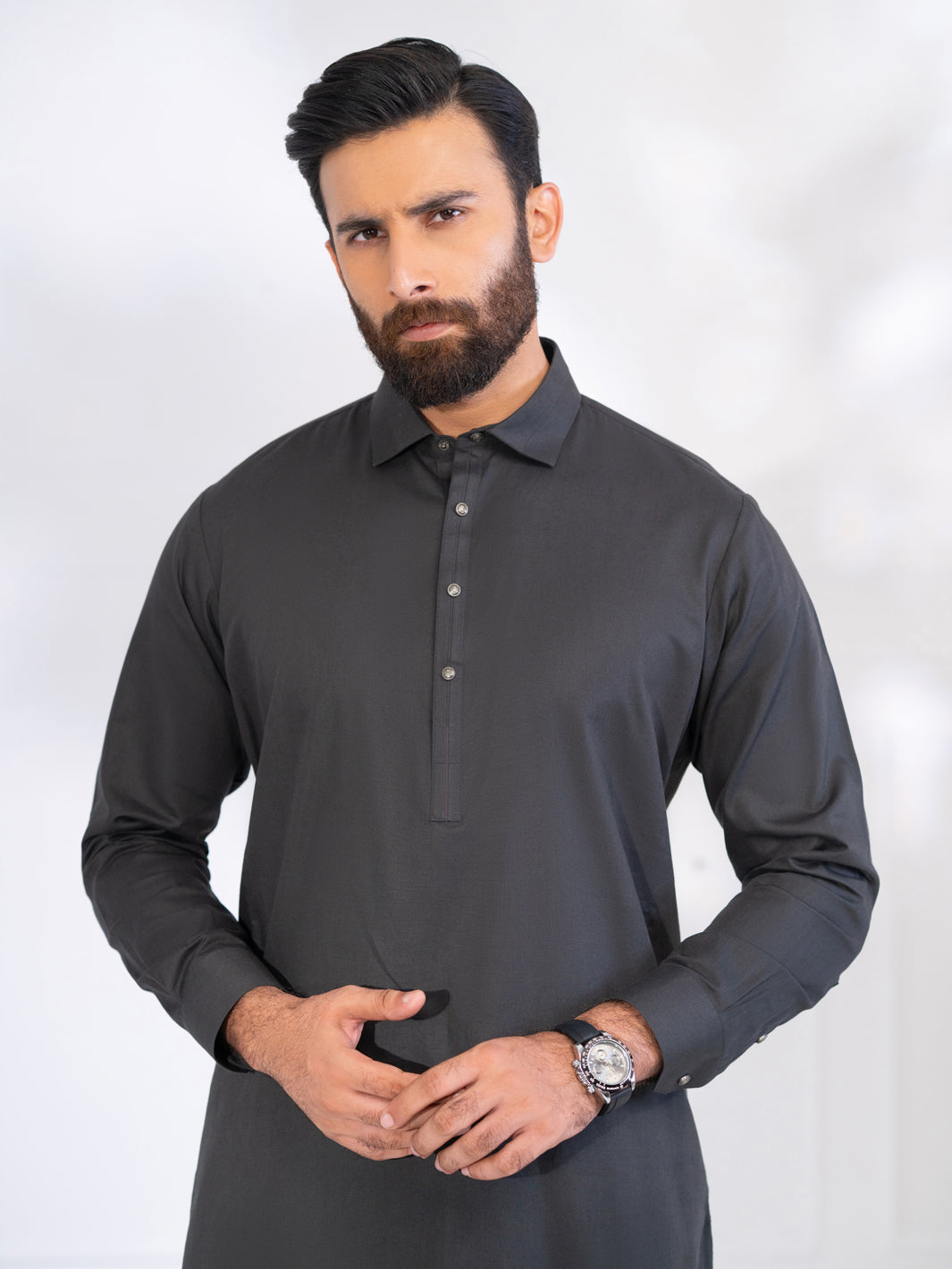 Charcoal Grey Blended Kameez Shalwar - ALWA-KS-568