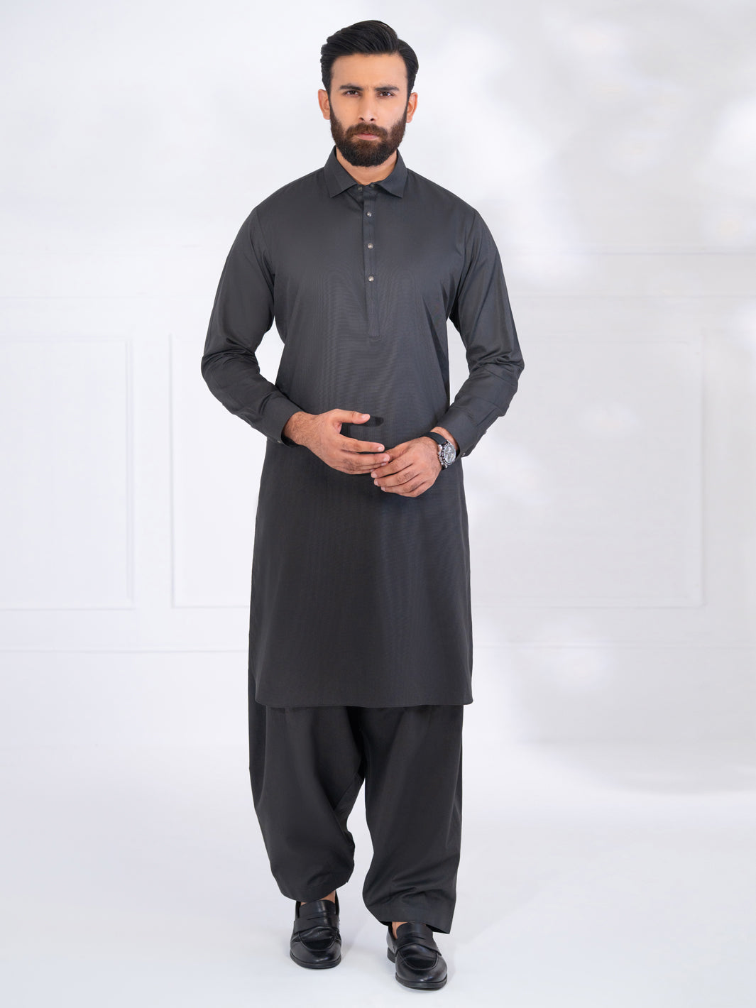 Charcoal Grey Blended Kameez Shalwar - ALWA-KS-568