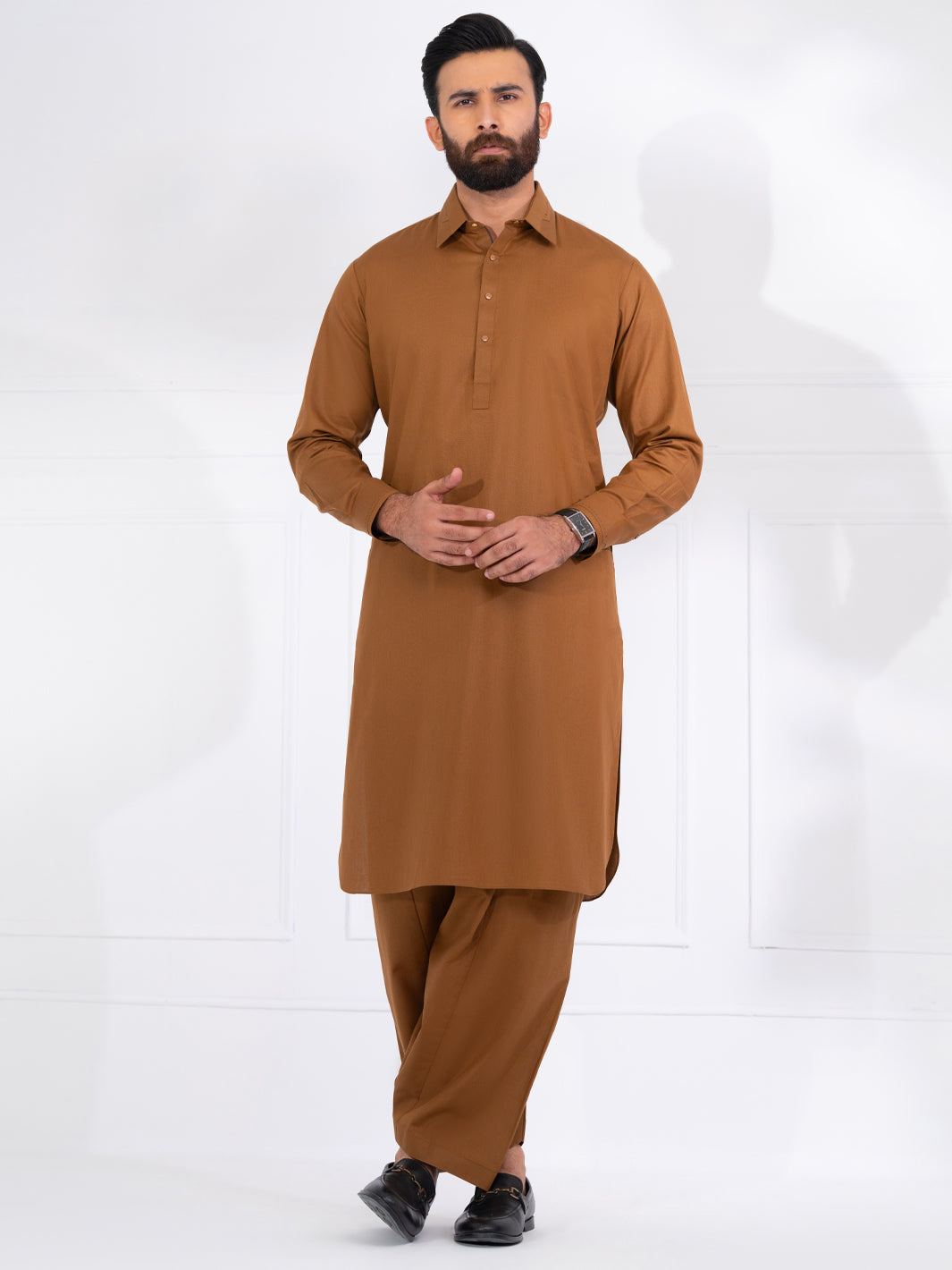Brown Blended Kameez Shalwar - ALWA-KS-569